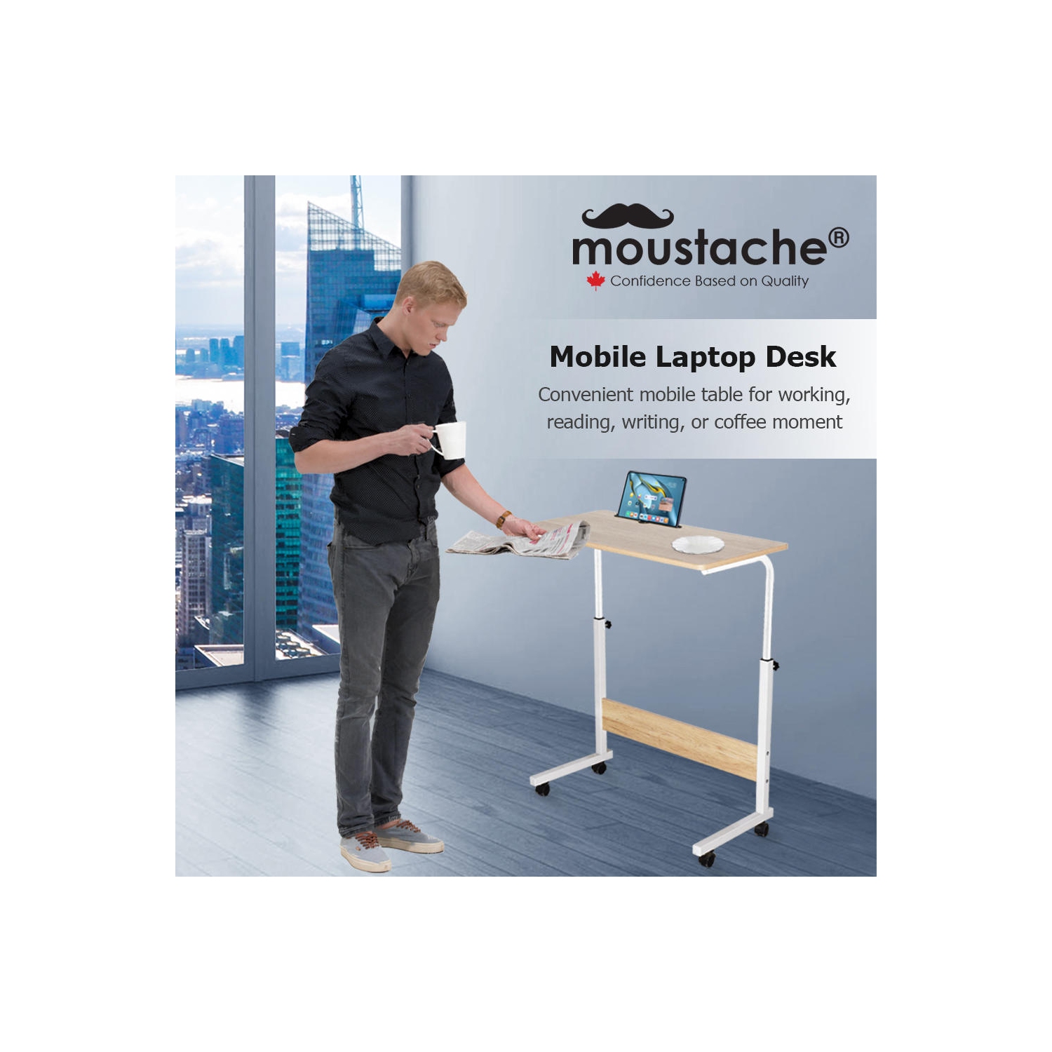 Bureau d'ordinateur mobile, bureau debout réglable en hauteur pour ordinateur portable, table d'extrémité latérale portable avec roulettes