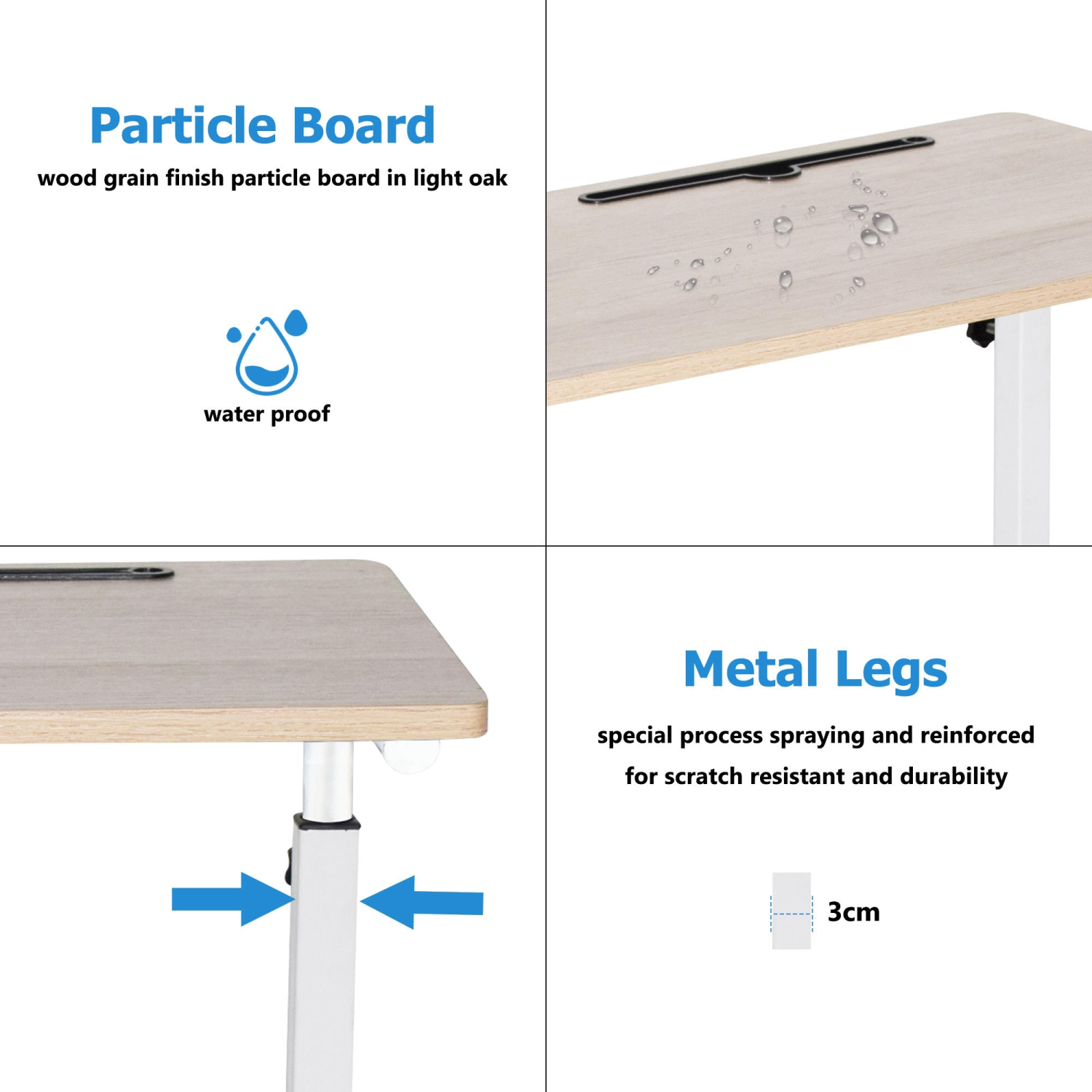 Bureau d'ordinateur mobile, bureau debout réglable en hauteur pour ordinateur portable, table d'extrémité latérale portable avec roulettes
