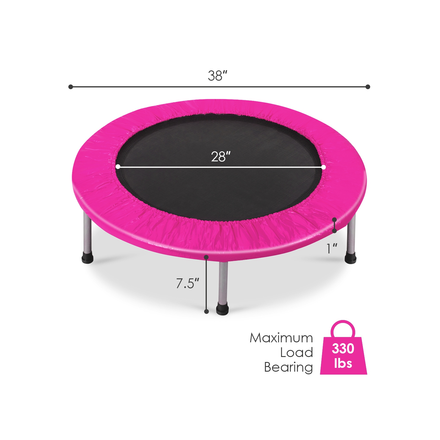 Topbuy 38" Folding Mini Trampoline Portable Rebounder Trampoline with Padding & Springs Pink