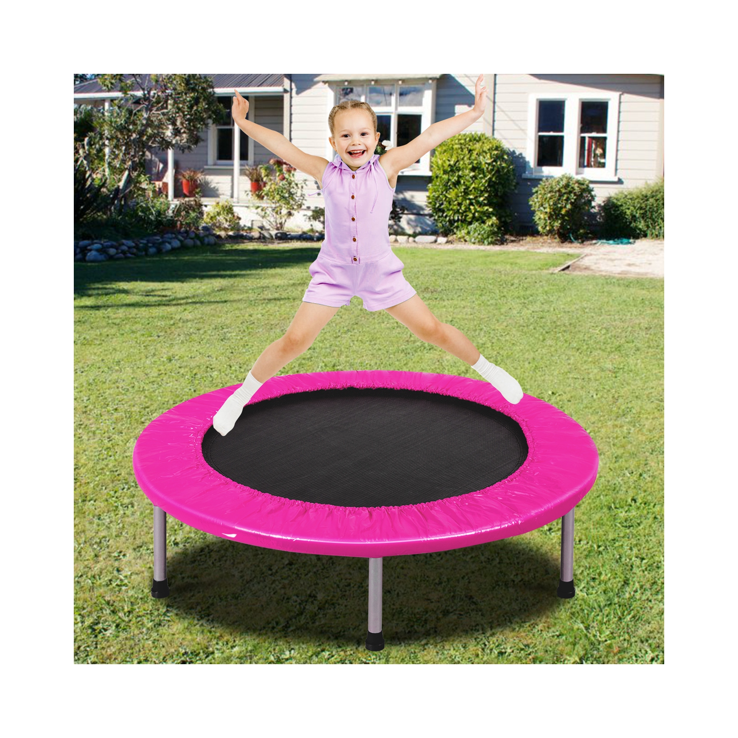 Topbuy 38" Folding Mini Trampoline Portable Rebounder Trampoline with Padding & Springs Pink