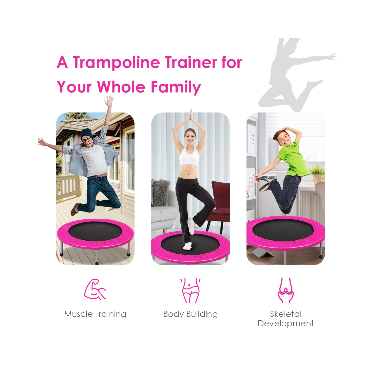Topbuy 38" Folding Mini Trampoline Portable Rebounder Trampoline with Padding & Springs Pink