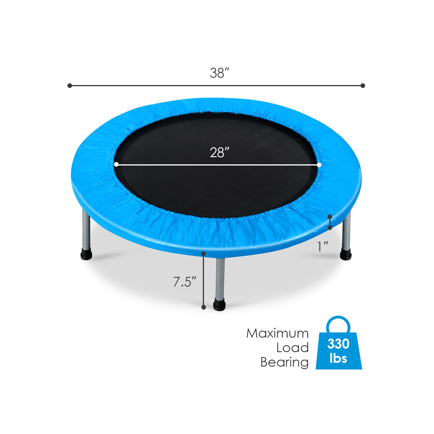 Trampoline pliable de 38 po avec trampoline et trampoline bleu avec rembourrage et ressorts de Topbuy
