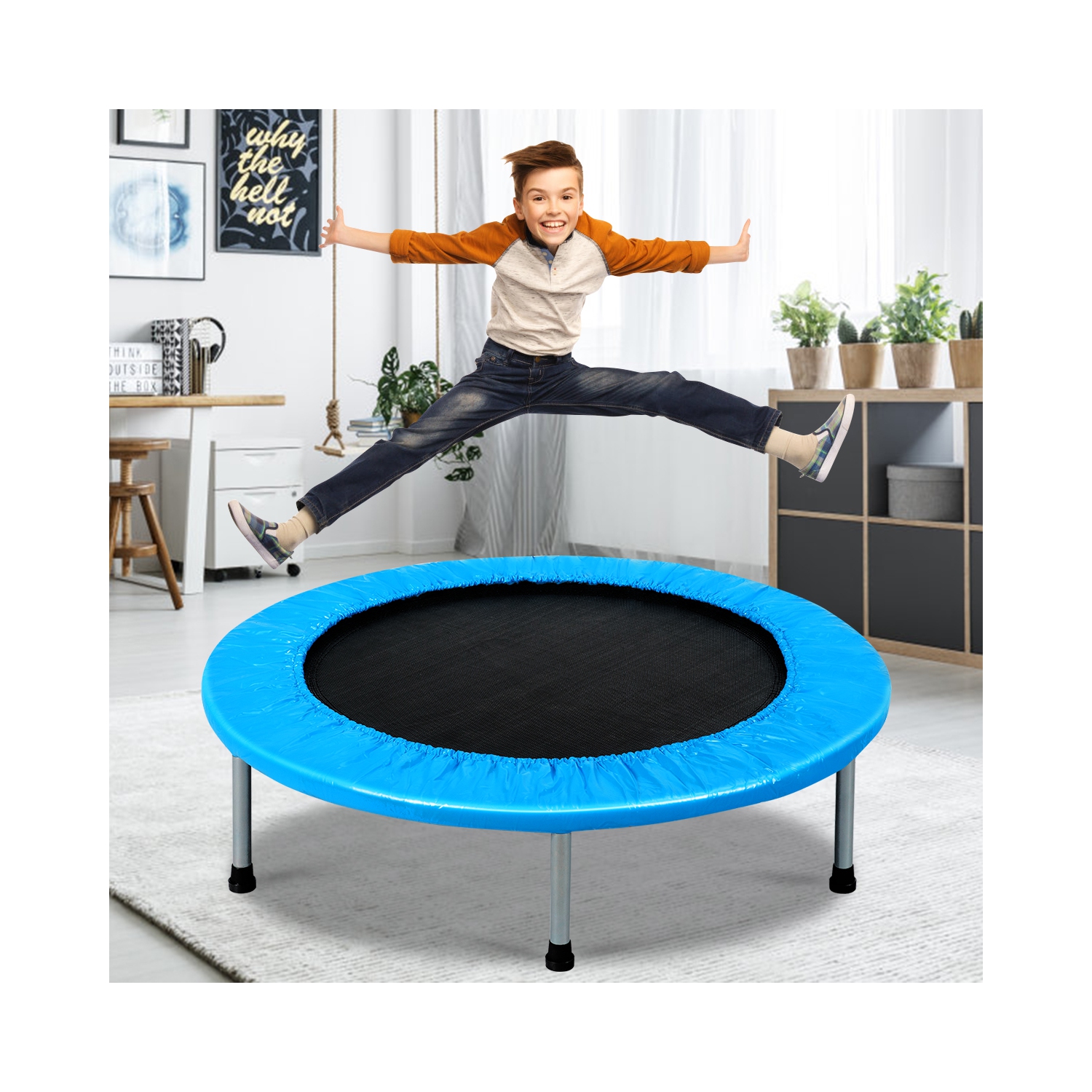 Trampoline pliable de 38 po avec trampoline et trampoline bleu avec rembourrage et ressorts de Topbuy