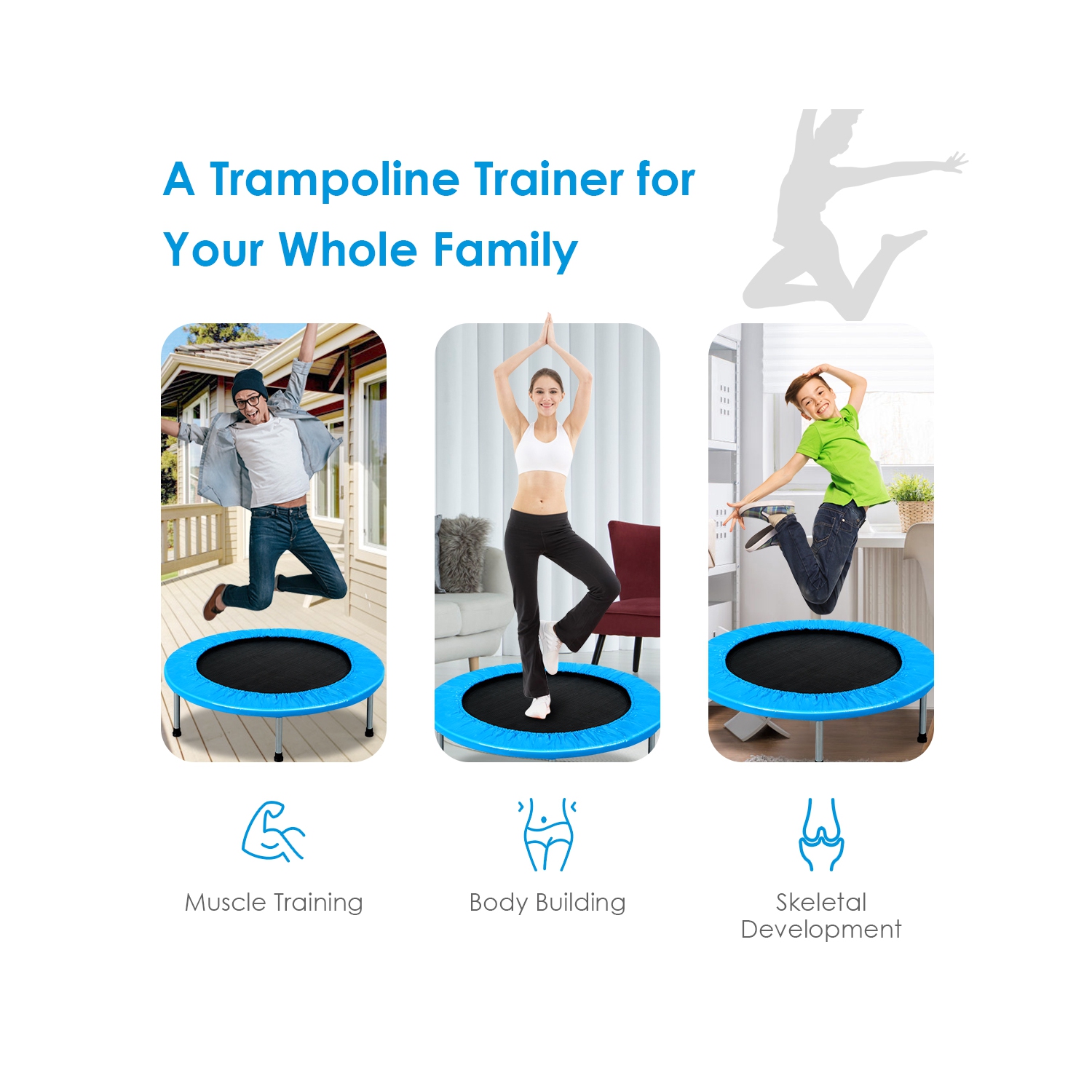 Trampoline pliable de 38 po avec trampoline et trampoline bleu avec rembourrage et ressorts de Topbuy