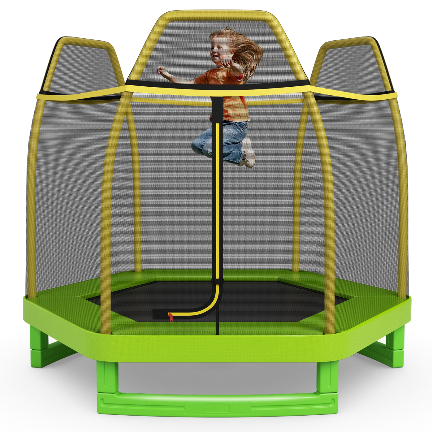 Lit rebondissant rond avec filet de sécurité pour enfants de 7 pi de TopBuy avec trampoline pour enfants - Bleu - Jaune - Vert
