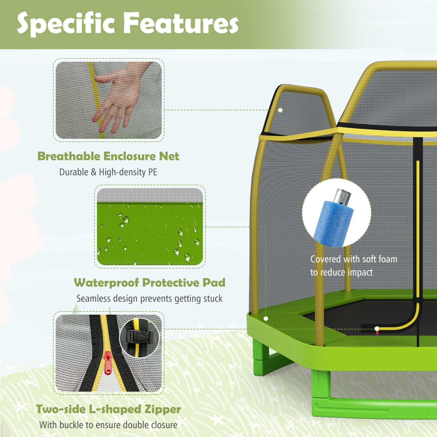 Lit rebondissant rond avec filet de sécurité pour enfants de 7 pi de TopBuy avec trampoline pour enfants - Bleu - Jaune - Vert