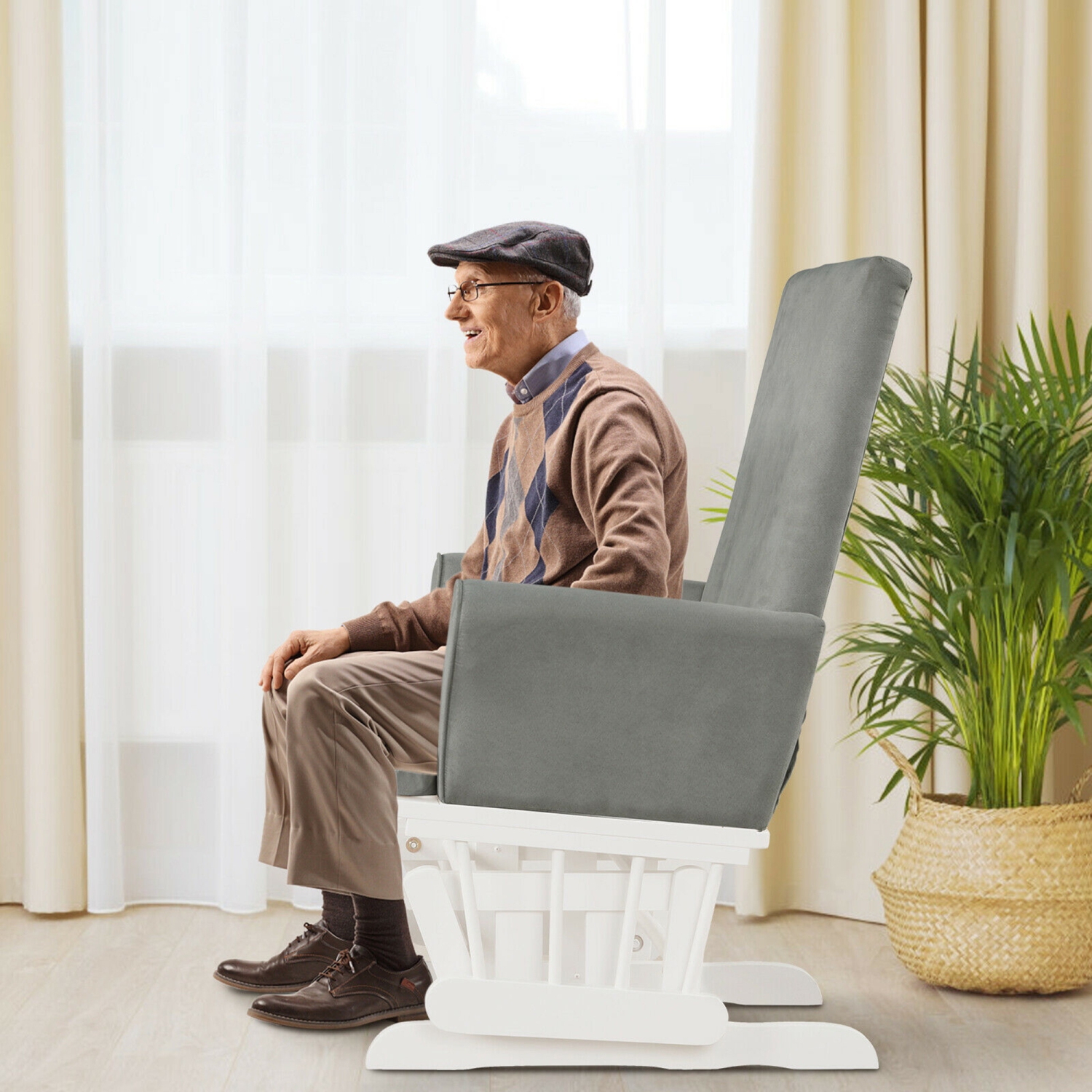 Ensemble avec fauteuil coulissant et pouf en bois pour chambre de bébé de Gymax
