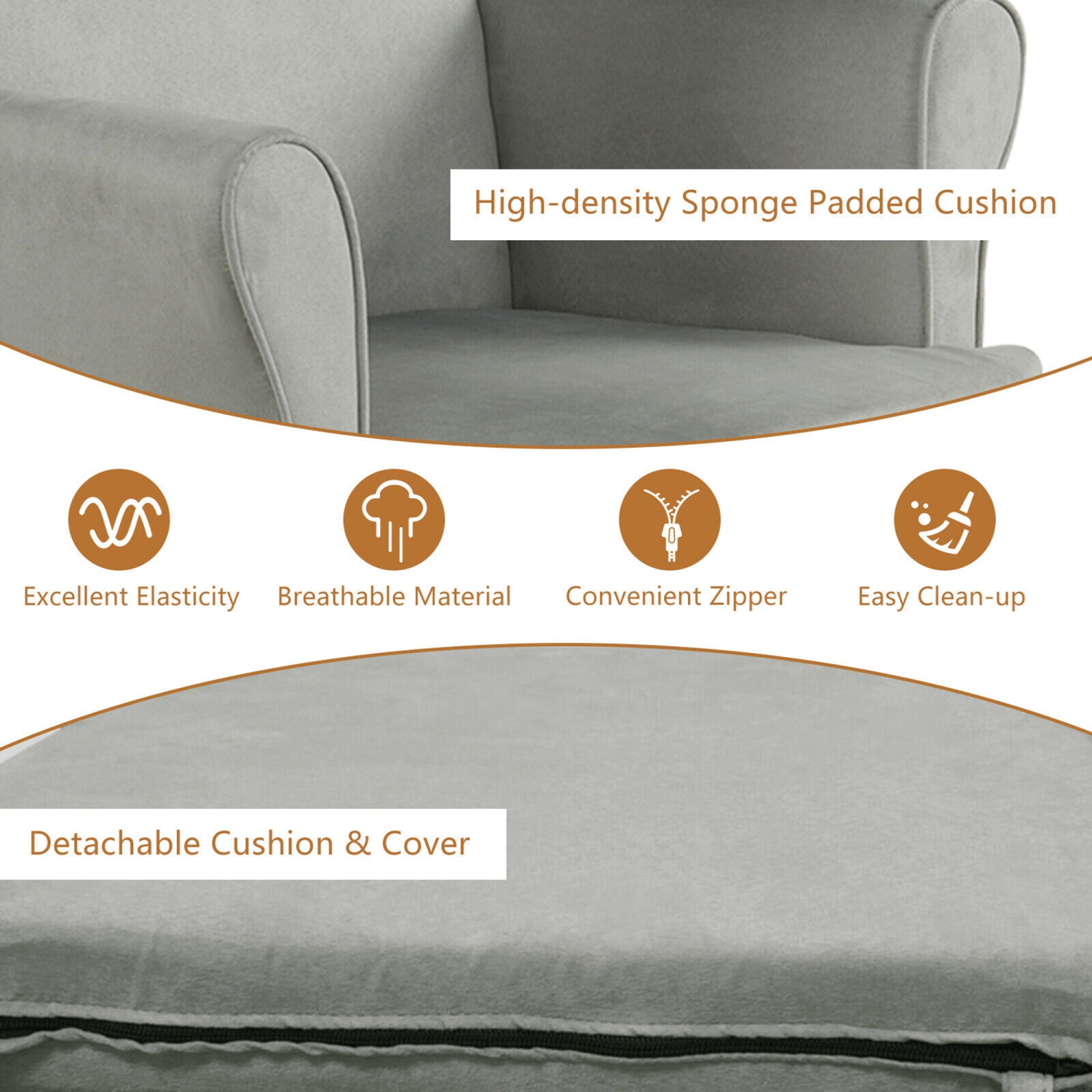 Ensemble avec fauteuil coulissant et pouf en bois pour chambre de bébé de Gymax