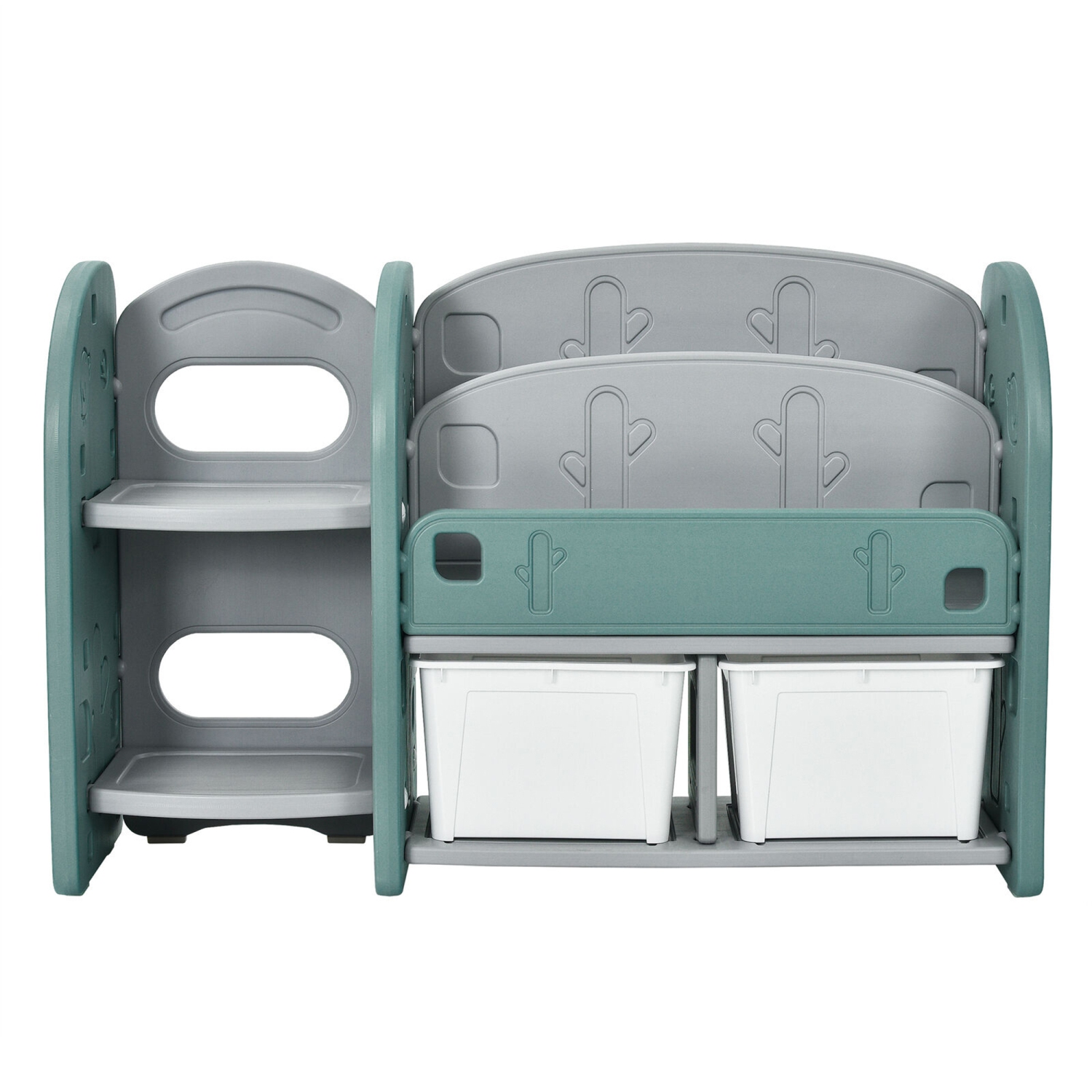 Gymax Kids Toy Storage Organizer w/ 2-Tier Bookshelf & Plastic Bins