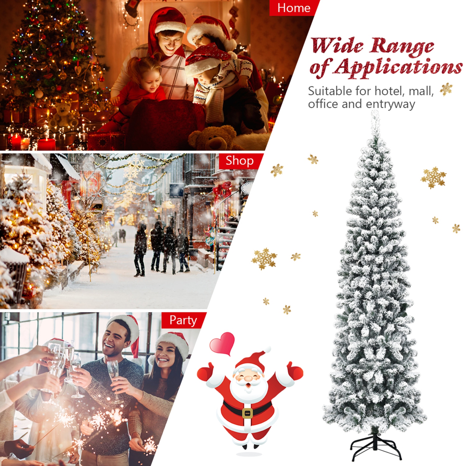 Gymax 7.5ft Snow Flocked Pencil Christmas Tree Artificial Pine Tree w/ Metal Stand