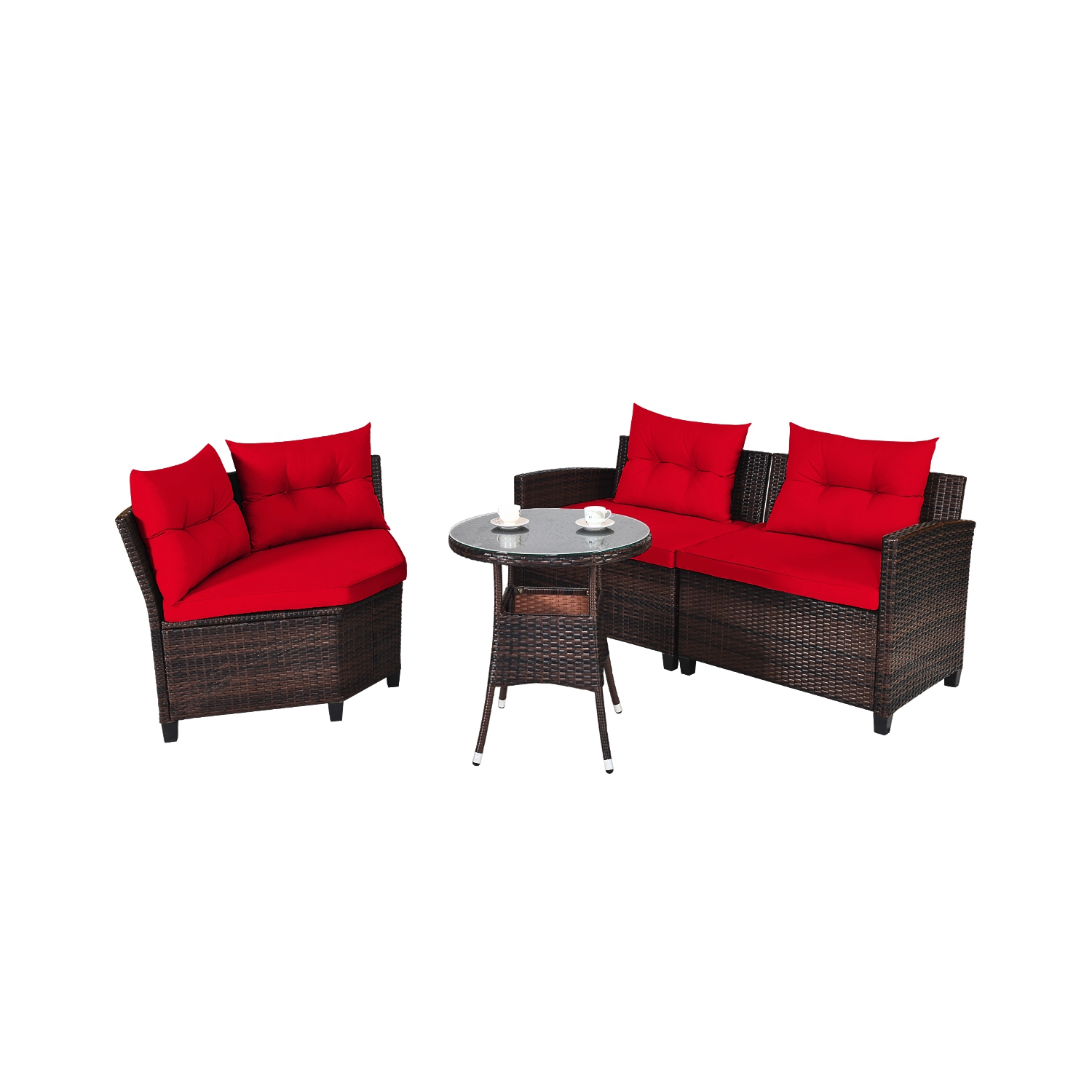 Topbuy 4PCS Outdoor Patio Conversation Set Wicker Rattan Sectional Sofa W/Cushions Black/Tan/Turquoise/Navy/Red