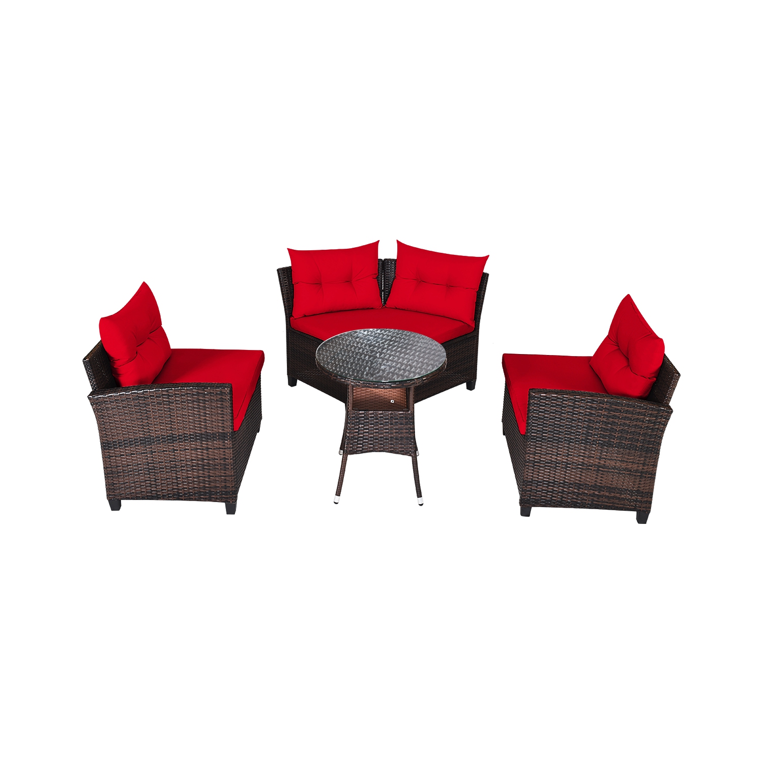 Topbuy 4PCS Outdoor Patio Conversation Set Wicker Rattan Sectional Sofa W/Cushions Black/Tan/Turquoise/Navy/Red