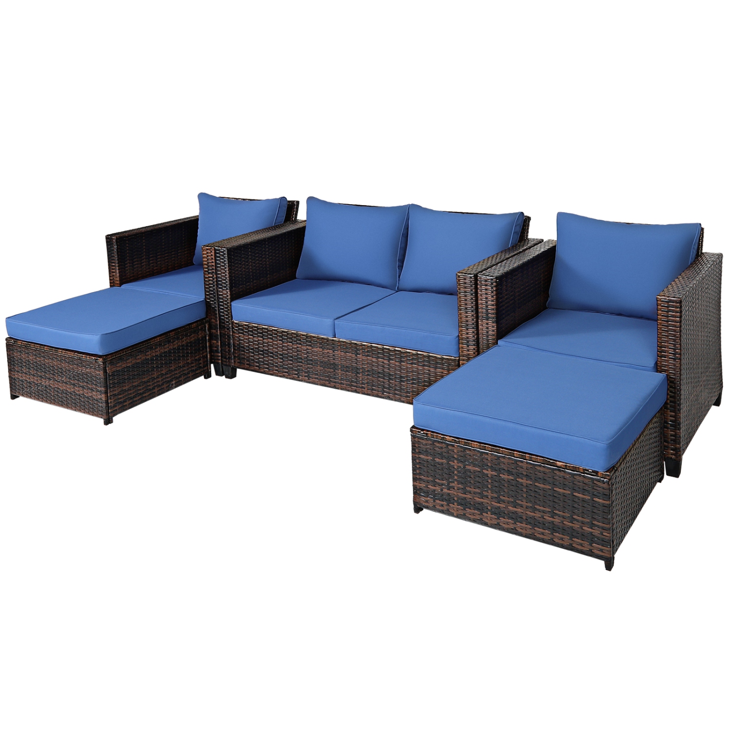 Topbuy 5 Pieces Patio Furniture Set Sectional Wicker Sofa Conversation Set with Removable Cushions White/Navy/Red/Turquoise