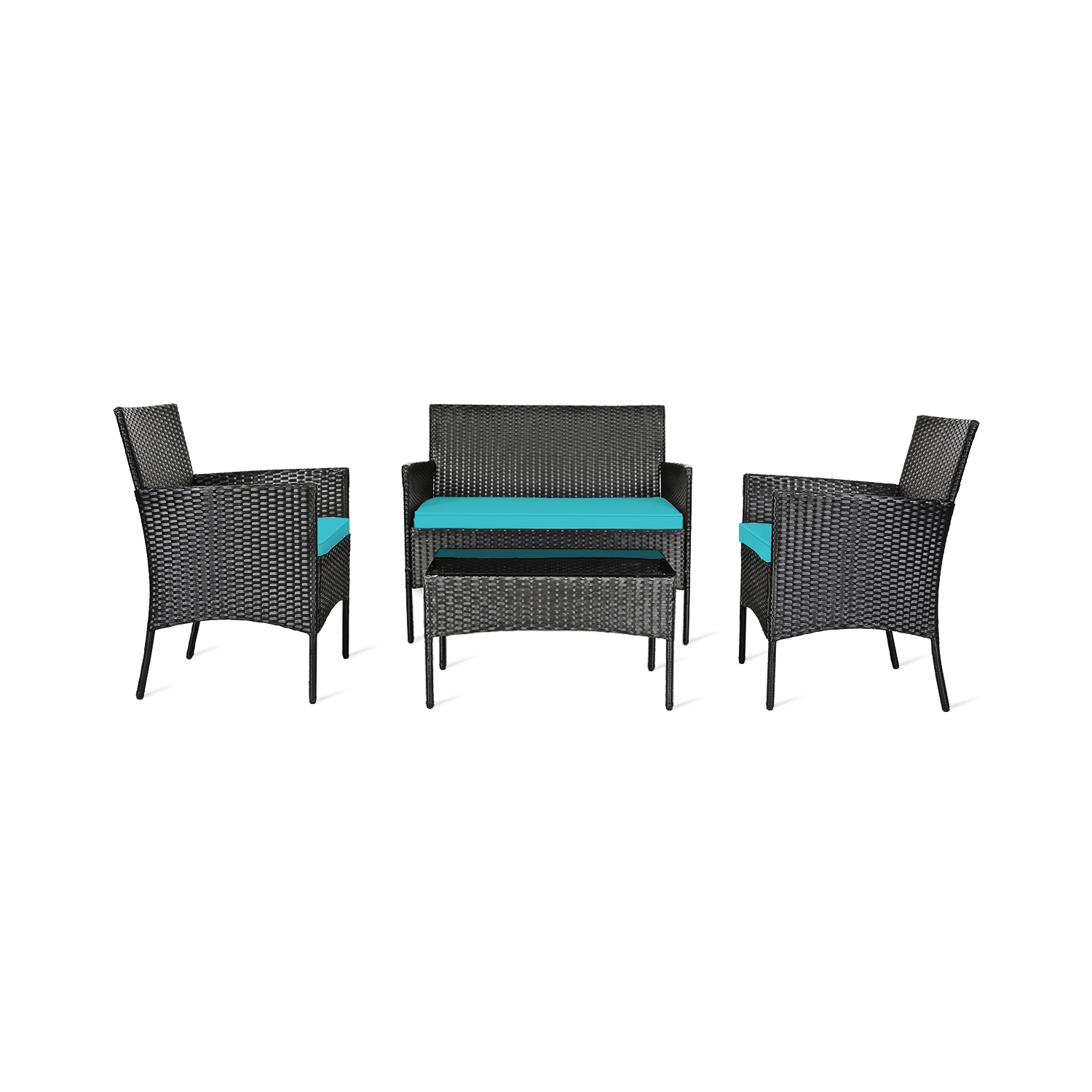 Topbuy Rattan Patio Conversation Set Cushioned Sofa with Coffee Table Red/Turquoise