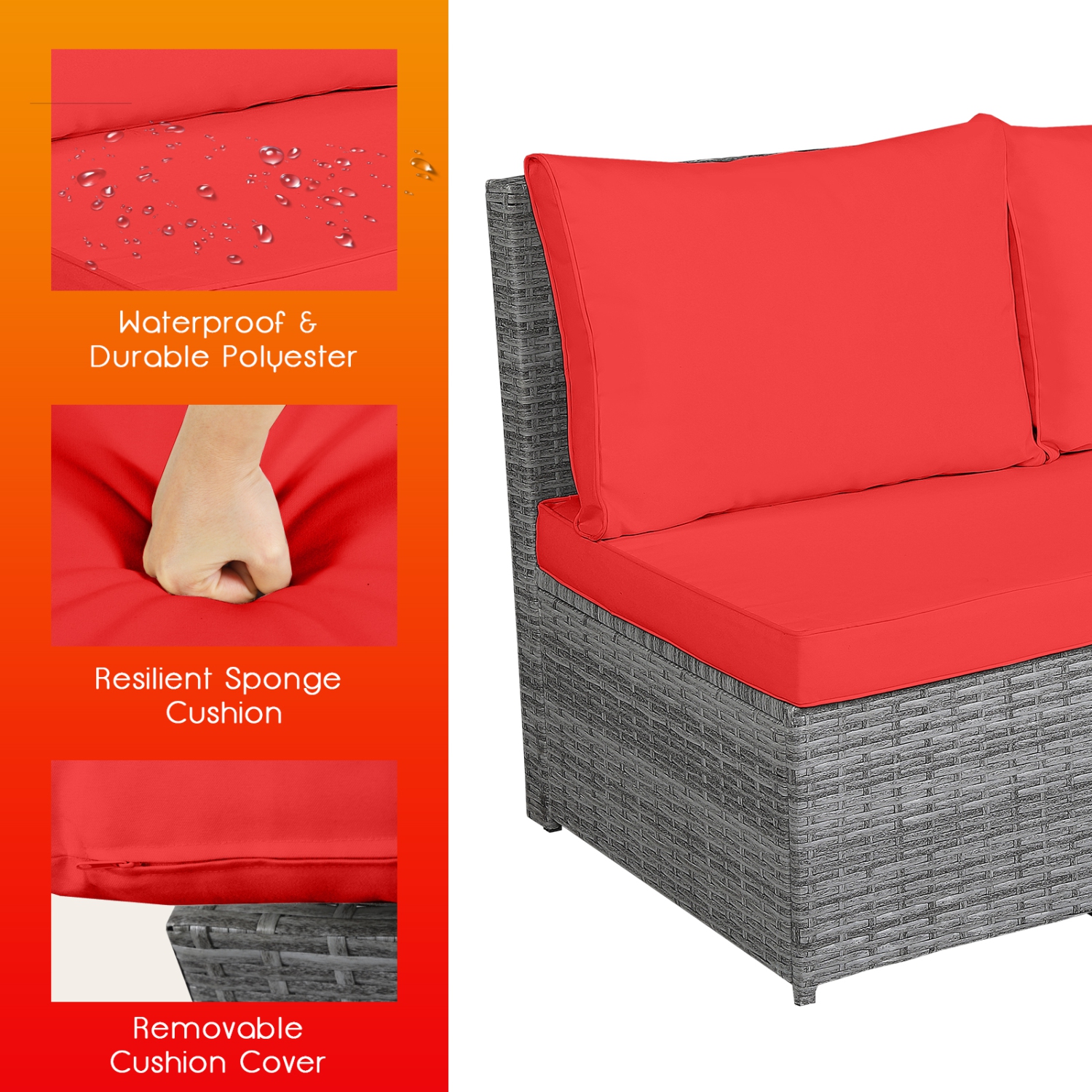 Topbuy 7-Piece Wicker Patio Furniture Set Outdoor Rattan Sofa Set Conversation Couch Set Red/Turquoise/White/Black