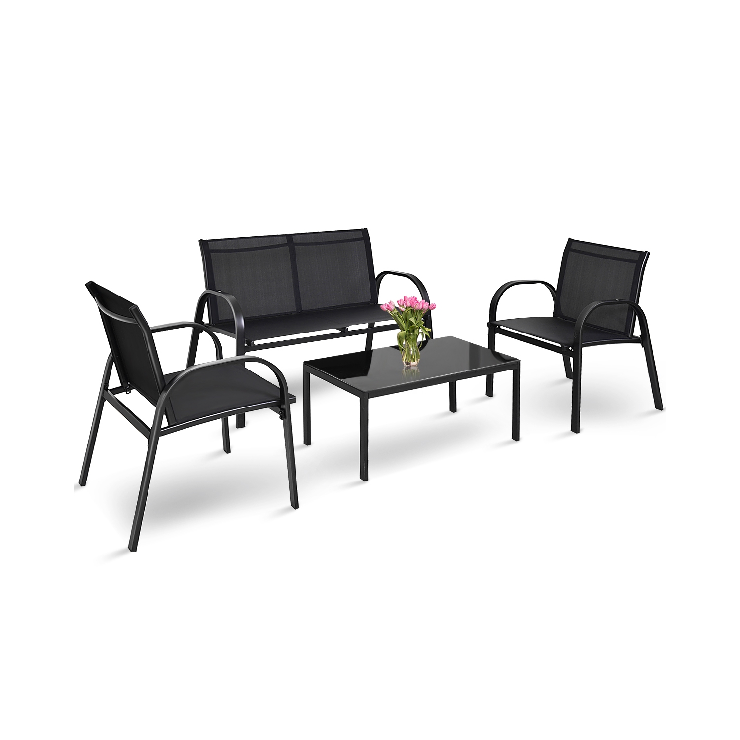 Topbuy 4PCS Black Furniture Set Chairs Coffee Table Patio Garden Brand New