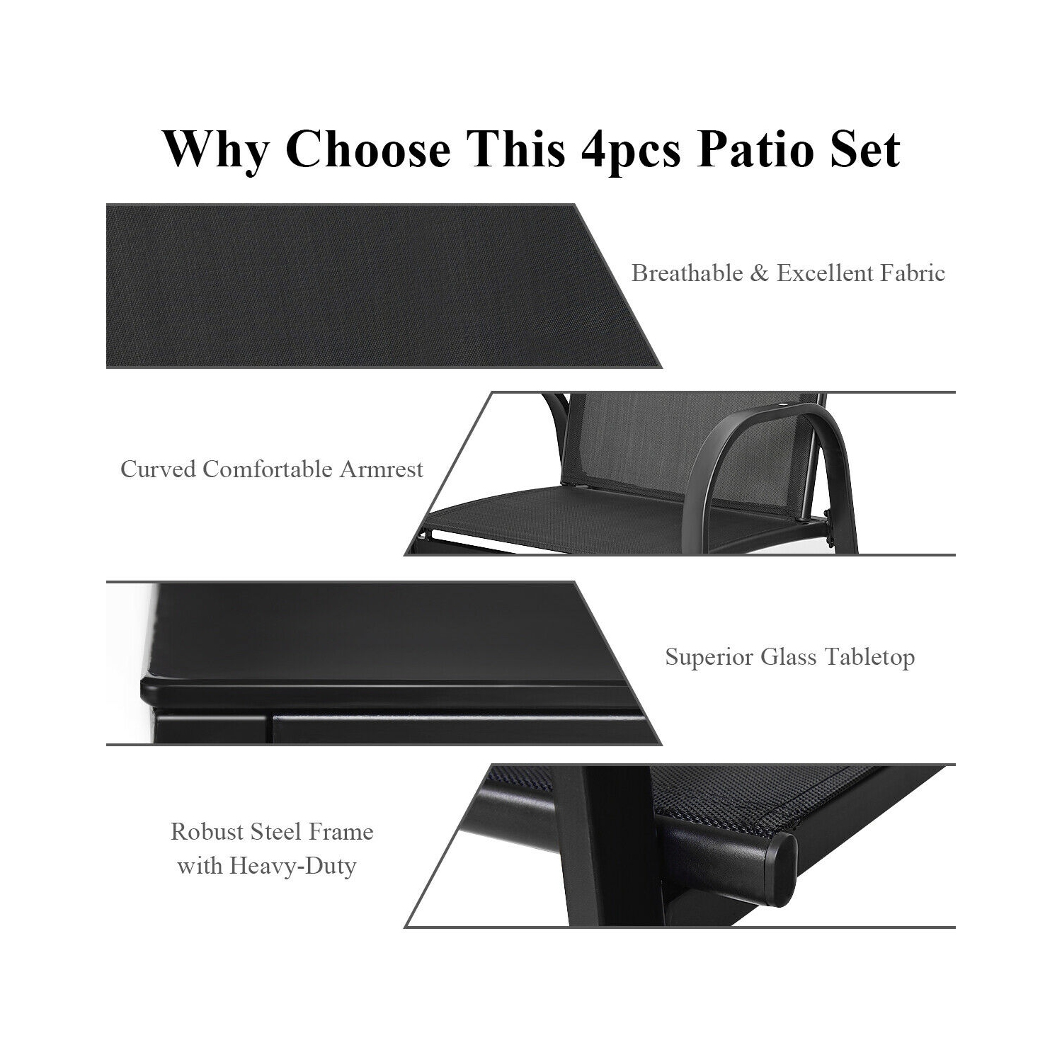 Topbuy 4PCS Black Furniture Set Chairs Coffee Table Patio Garden Brand New