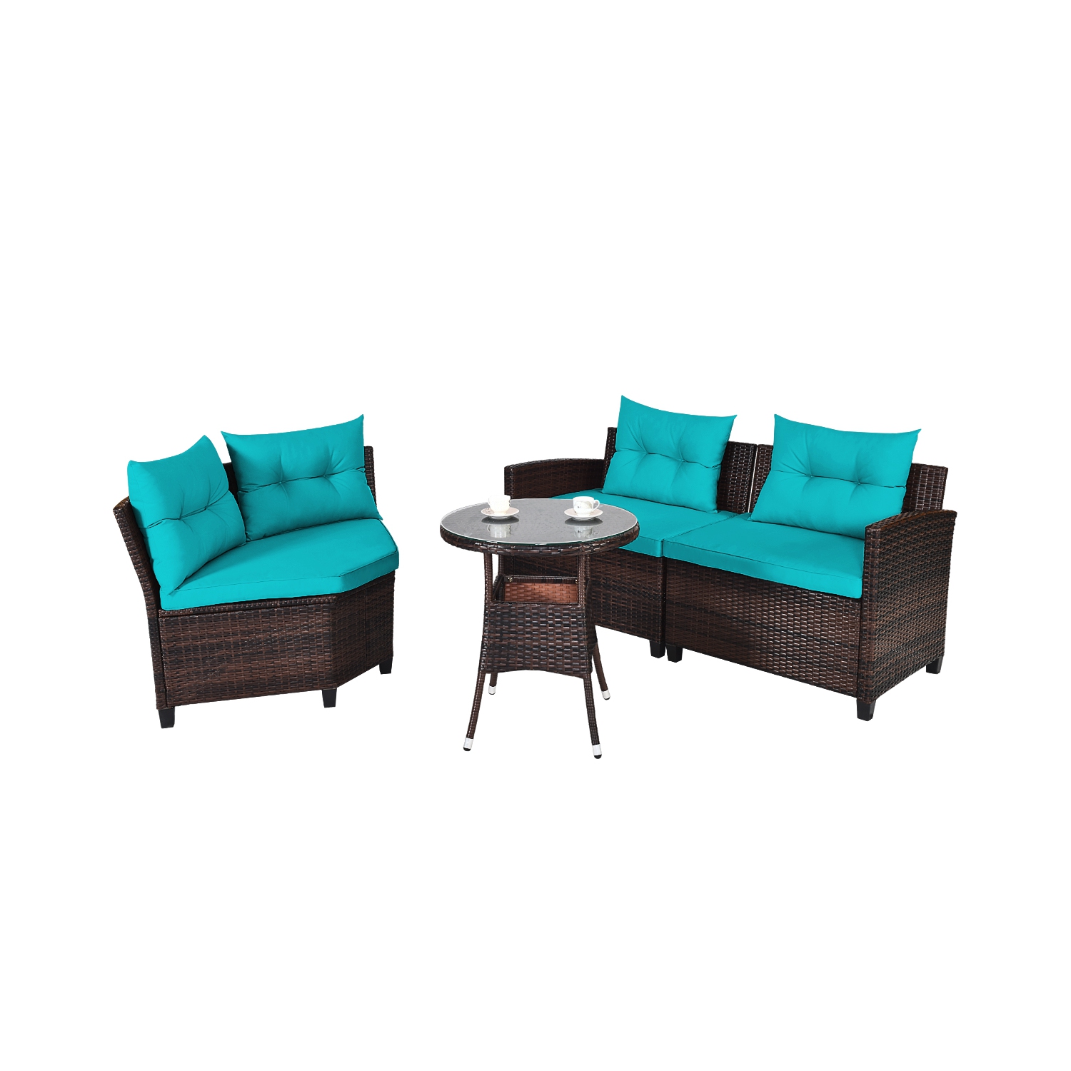 Topbuy 4PCS Outdoor Patio Conversation Set Wicker Rattan Sectional Sofa W/Cushions Black/Tan/Turquoise/Navy/Red