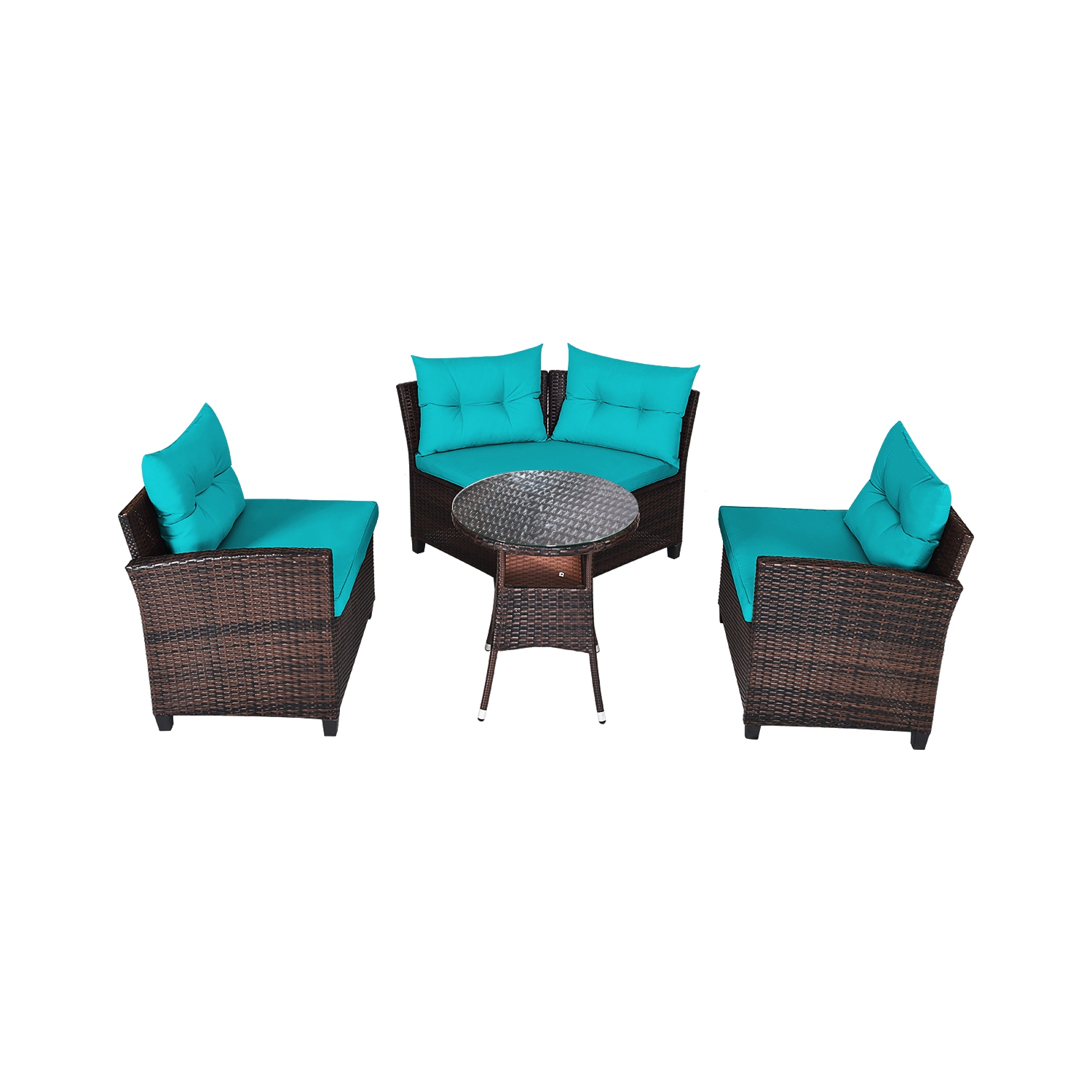 Topbuy 4PCS Outdoor Patio Conversation Set Wicker Rattan Sectional Sofa W/Cushions Black/Tan/Turquoise/Navy/Red