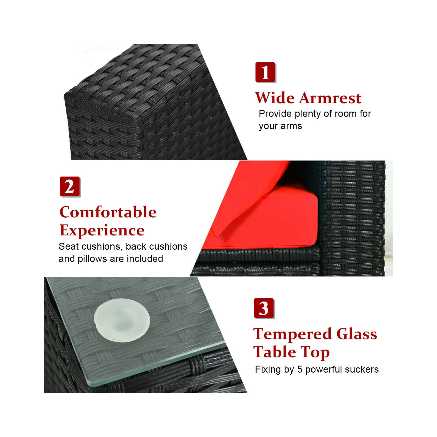 Topbuy 7-Piece Patio PE Rattan Sectional Sofa Furniture Set Wicker Sofa Conversation Set Navy/Turquoise/Red