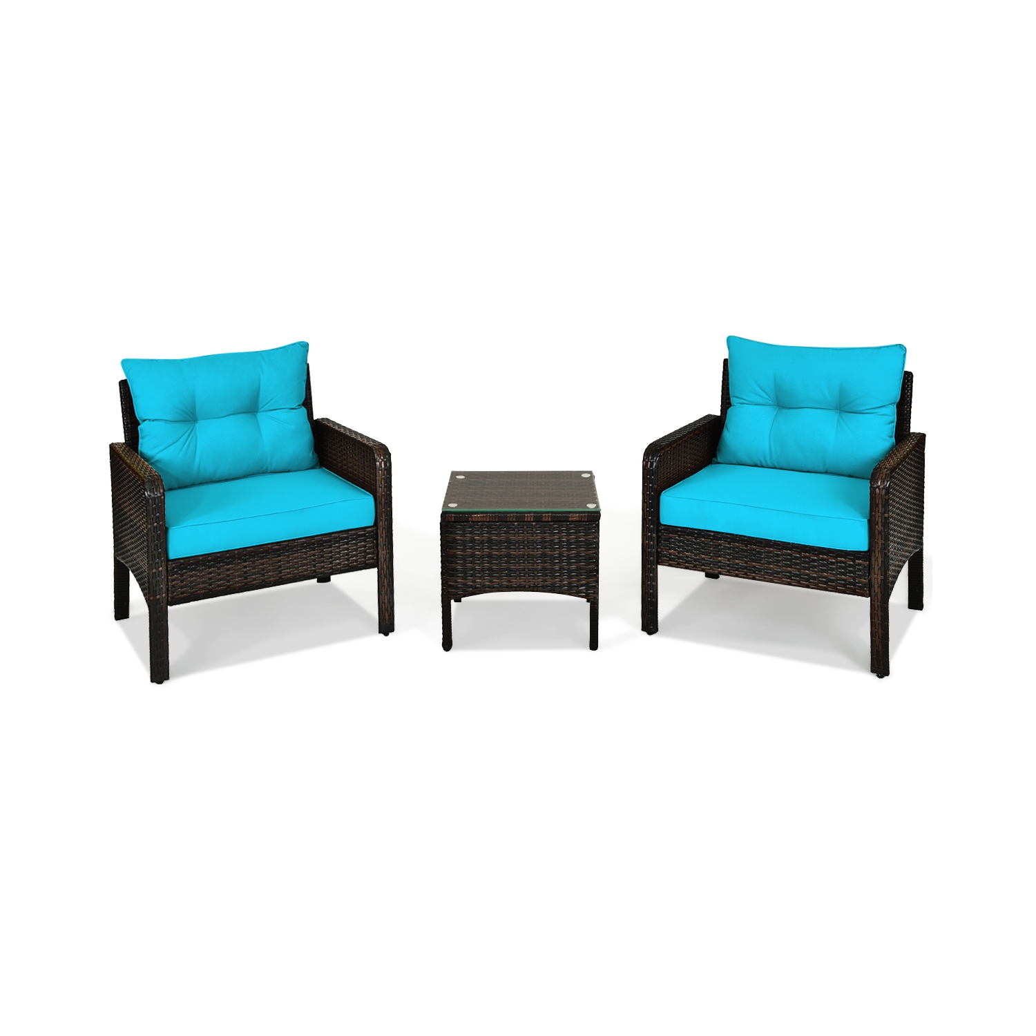 Topbuy 3PCS Outdoor Patio Rattan Wicker Conversation Set W/Cushions