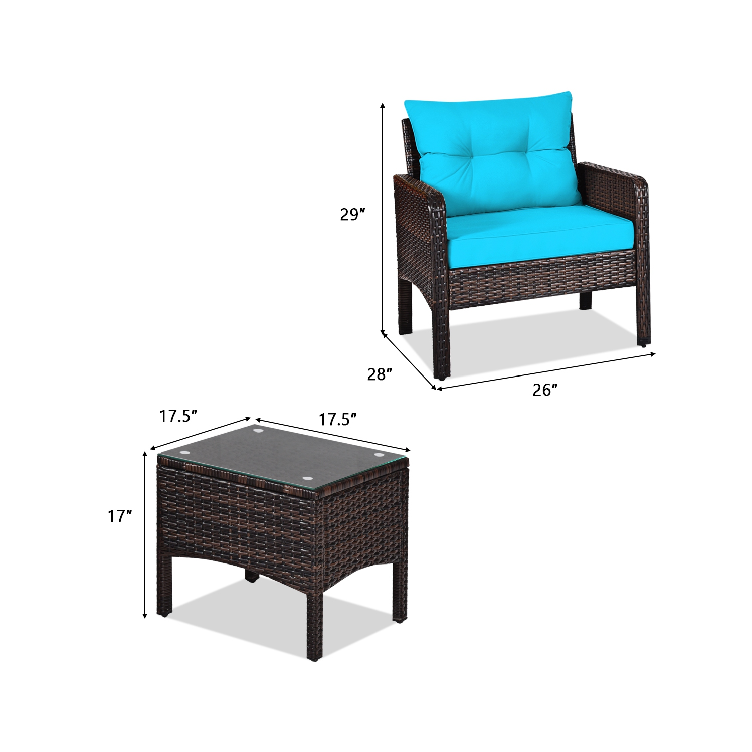 Topbuy 3PCS Outdoor Patio Rattan Wicker Conversation Set W/Cushions