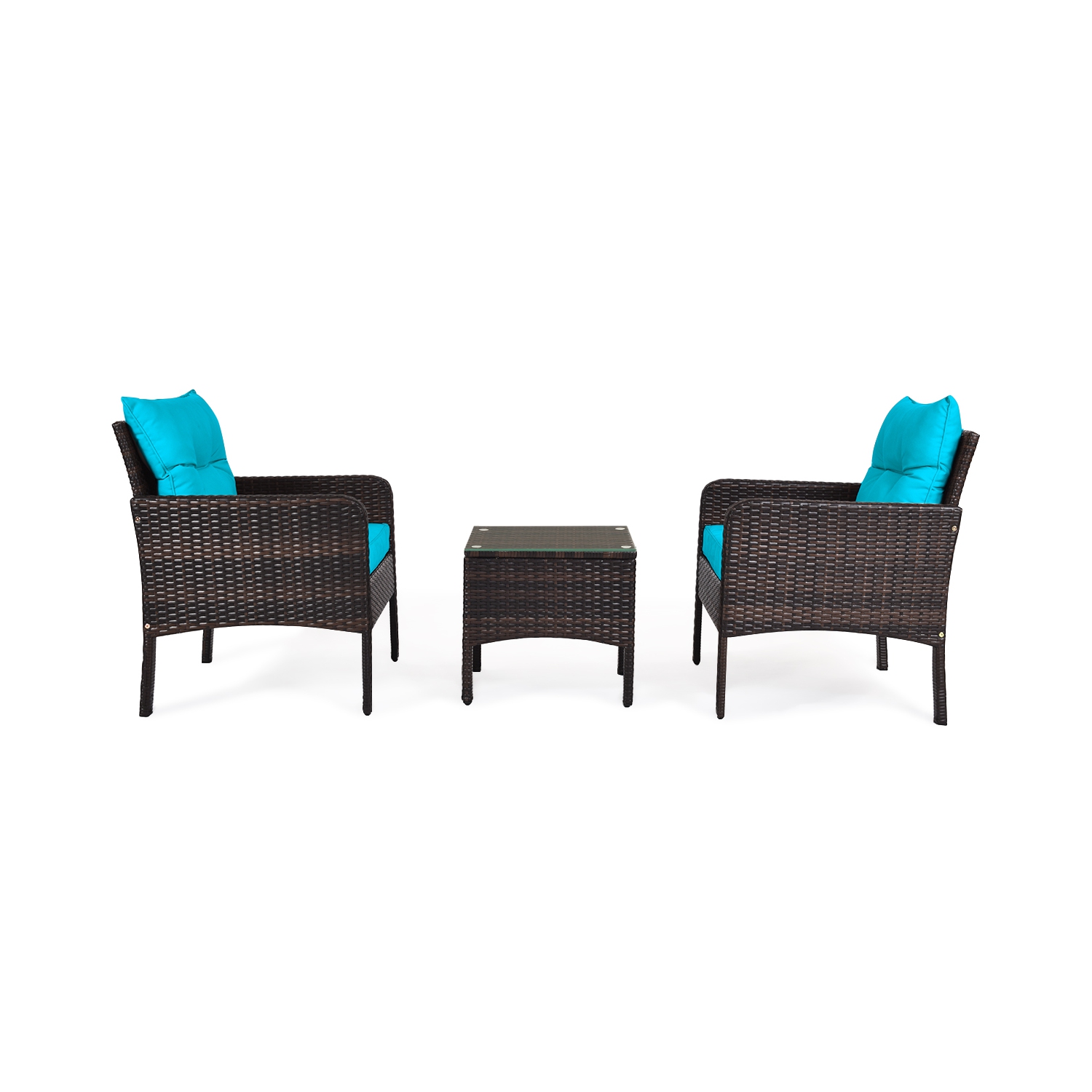 Topbuy 3PCS Outdoor Patio Rattan Wicker Conversation Set W/Cushions