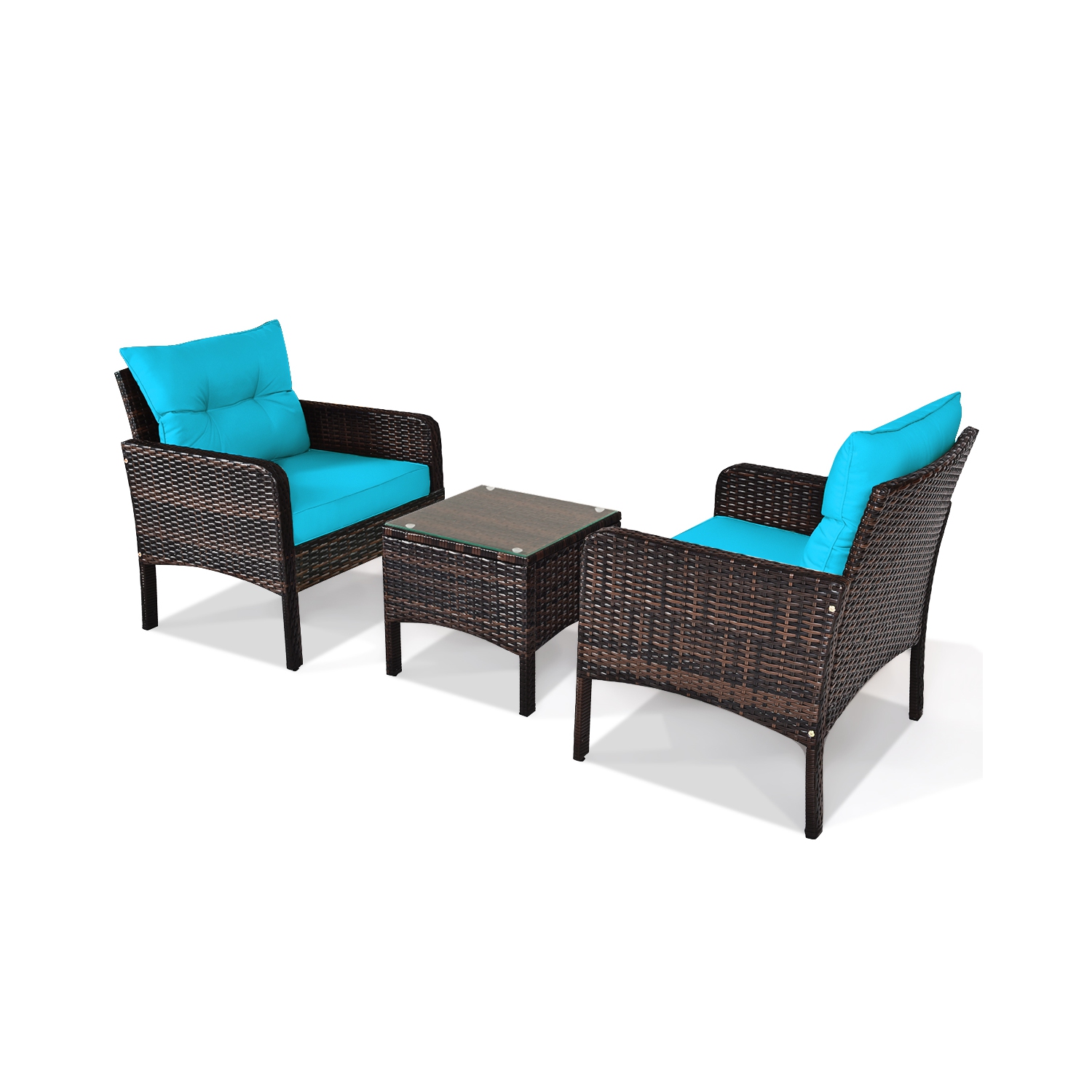 Topbuy 3PCS Outdoor Patio Rattan Wicker Conversation Set W/Cushions