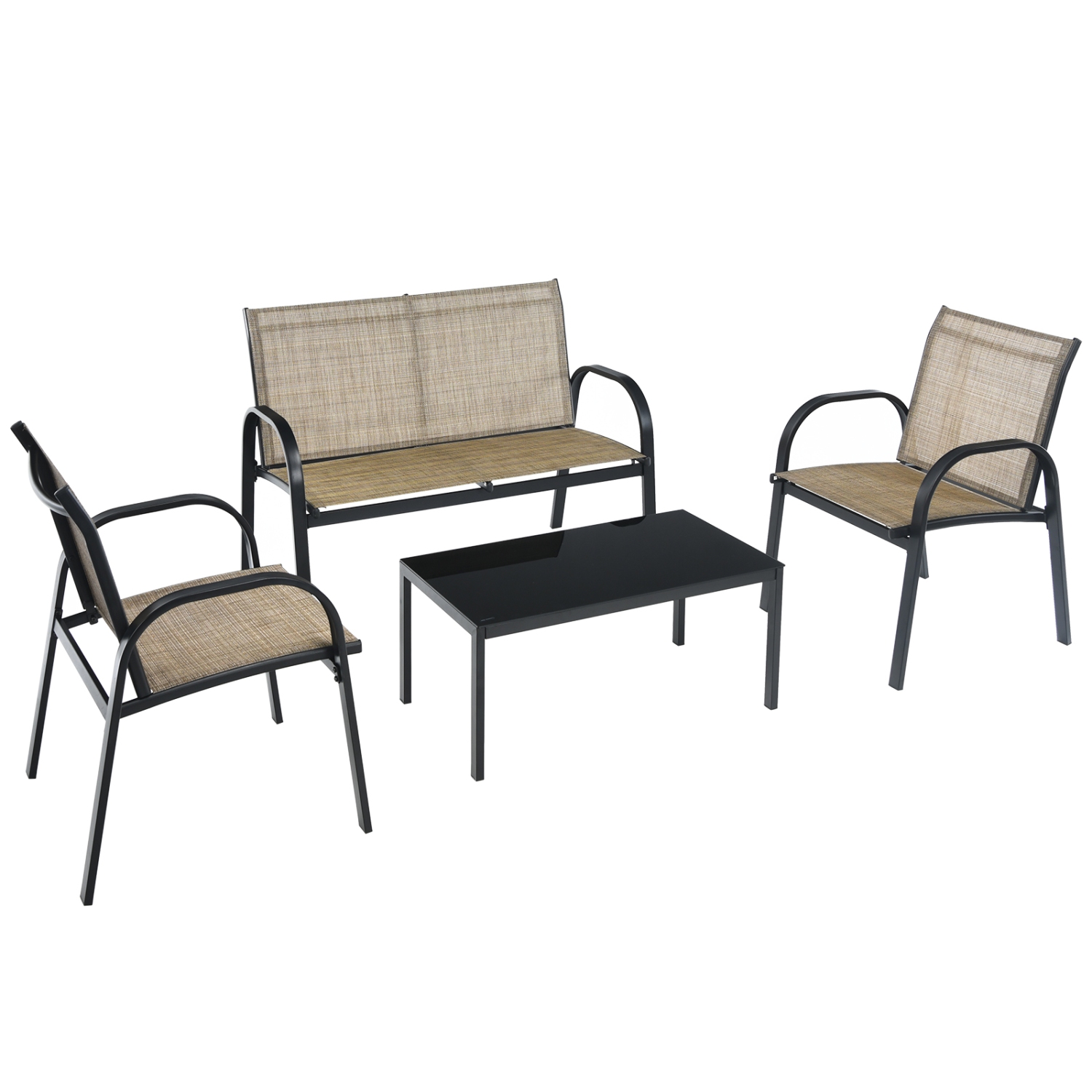 TopBuy – Ensemble de mobilier noir 4 pièces chaises table basse patio jardin de marque nouveau brun