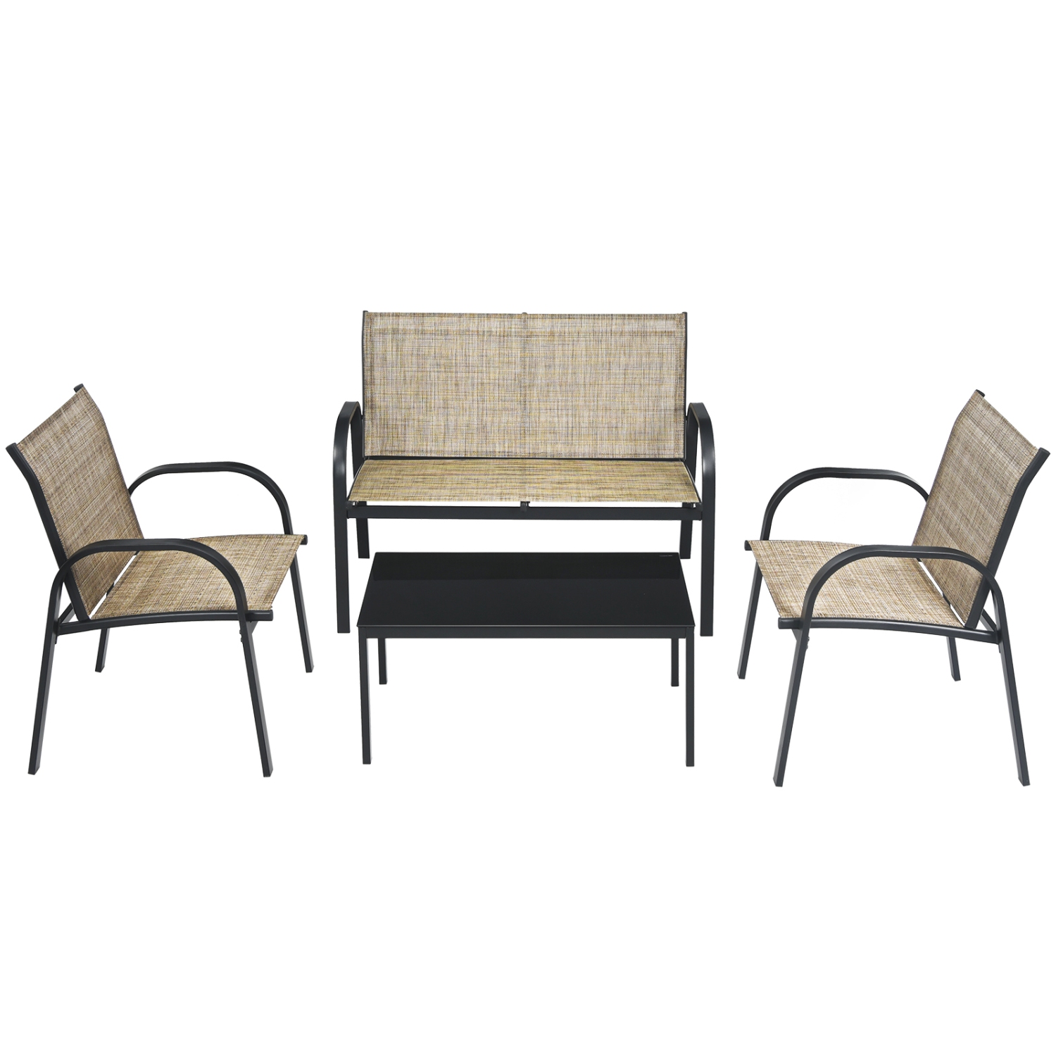 TopBuy – Ensemble de mobilier noir 4 pièces chaises table basse patio jardin de marque nouveau brun