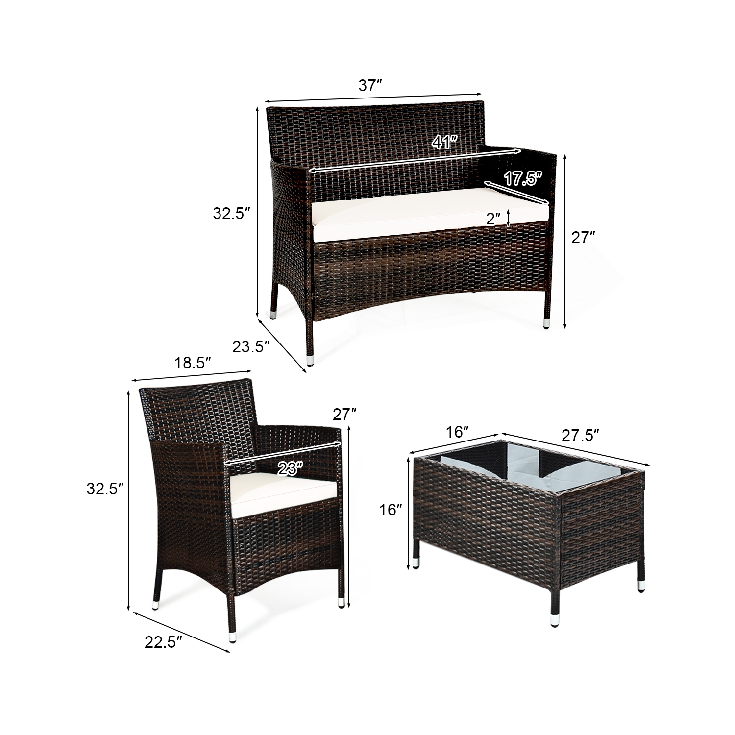 Topbuy 4-Piece Patio Rattan Wicker Furniture Set Sofa Chair Table Set w/ Red Cushions