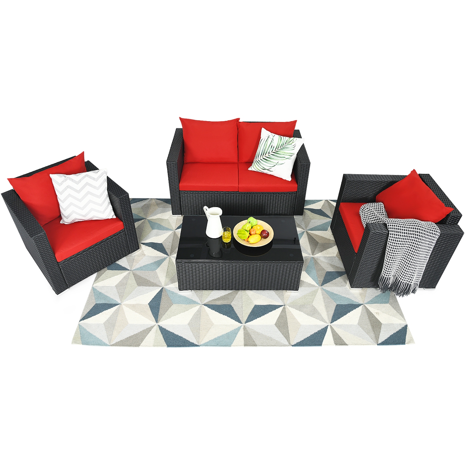 Ensemble patio de 4 pièces en rotin et osier de PatioJoy avec sofa modulaire et table basse