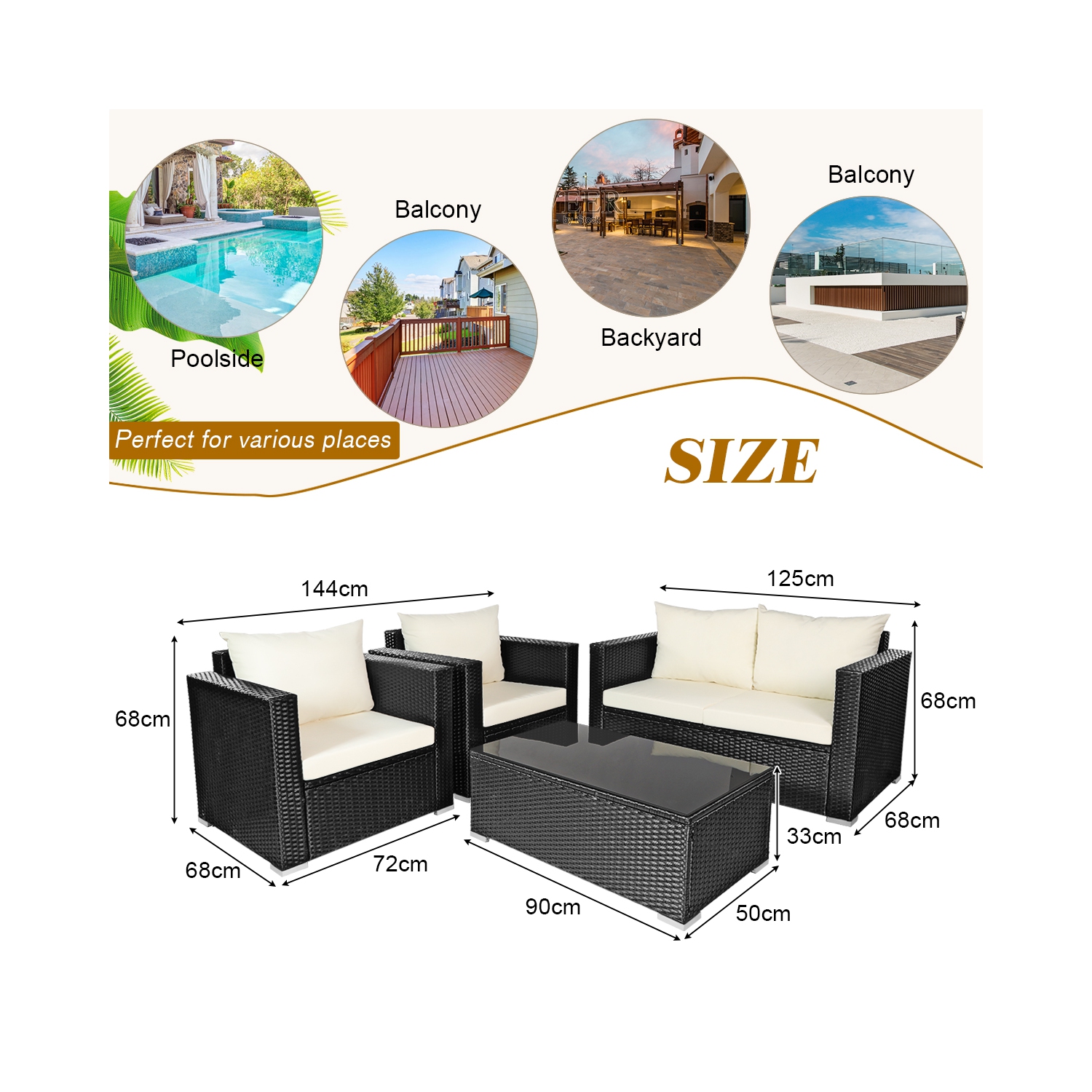 Ensemble patio de 4 pièces en rotin et osier de PatioJoy avec sofa modulaire et table basse