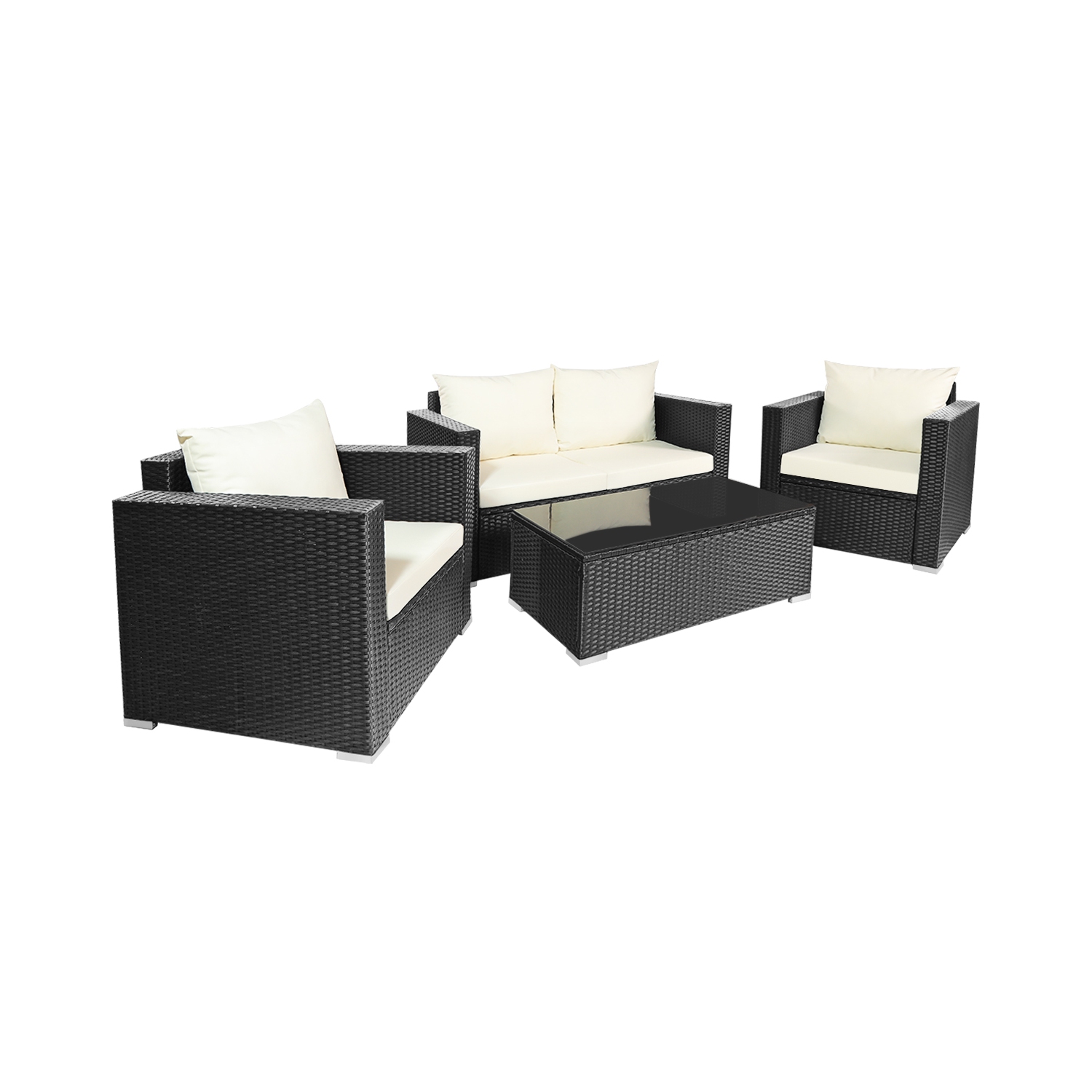 Ensemble patio de 4 pièces en rotin et osier de PatioJoy avec sofa modulaire et table basse