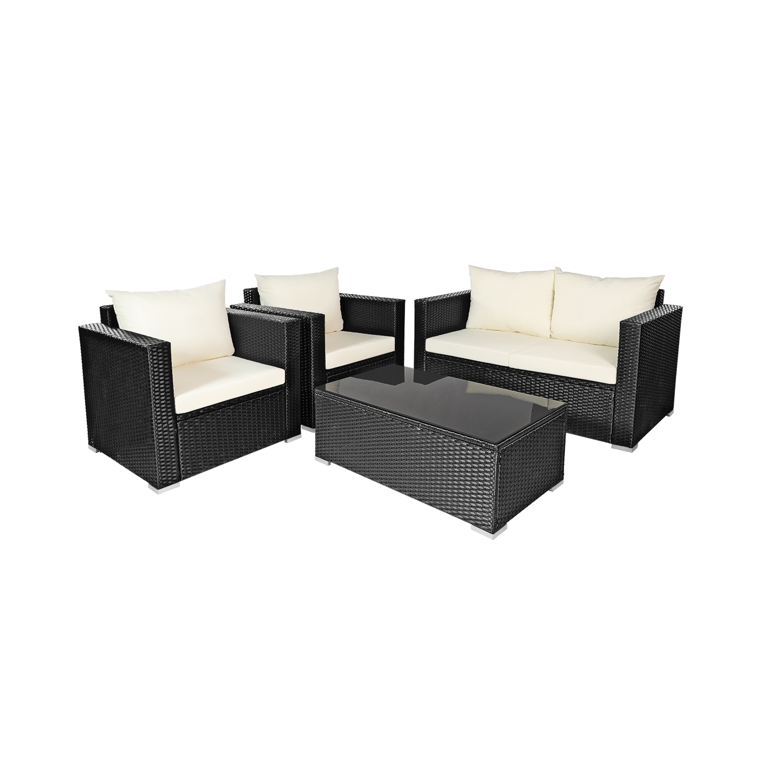 Ensemble patio de 4 pièces en rotin et osier de PatioJoy avec sofa modulaire et table basse