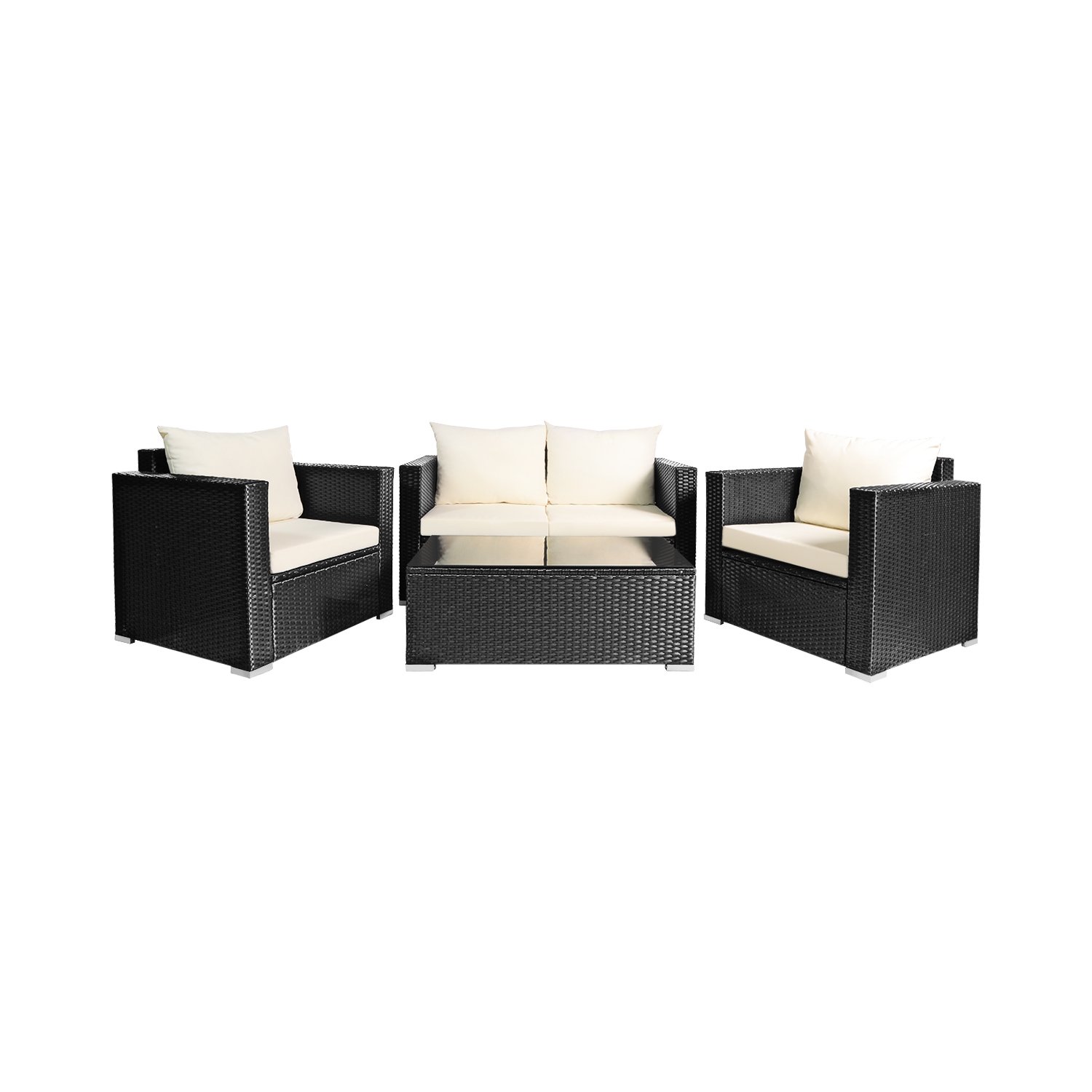 Ensemble patio de 4 pièces en rotin et osier de PatioJoy avec sofa modulaire et table basse