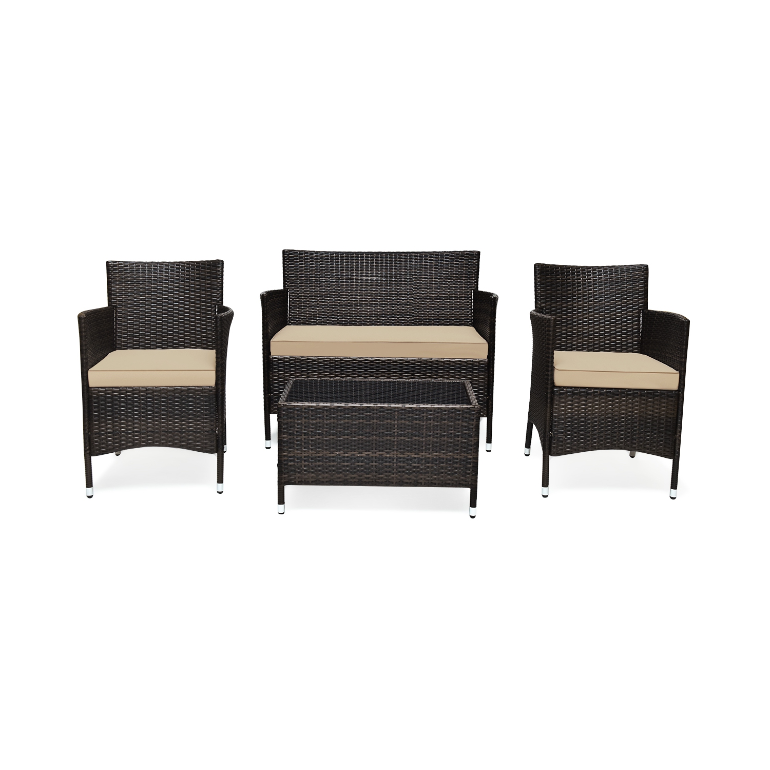Ensemble 4 pièces patio en rotin de TopBuy avec table de salon avec coussins brun assortis