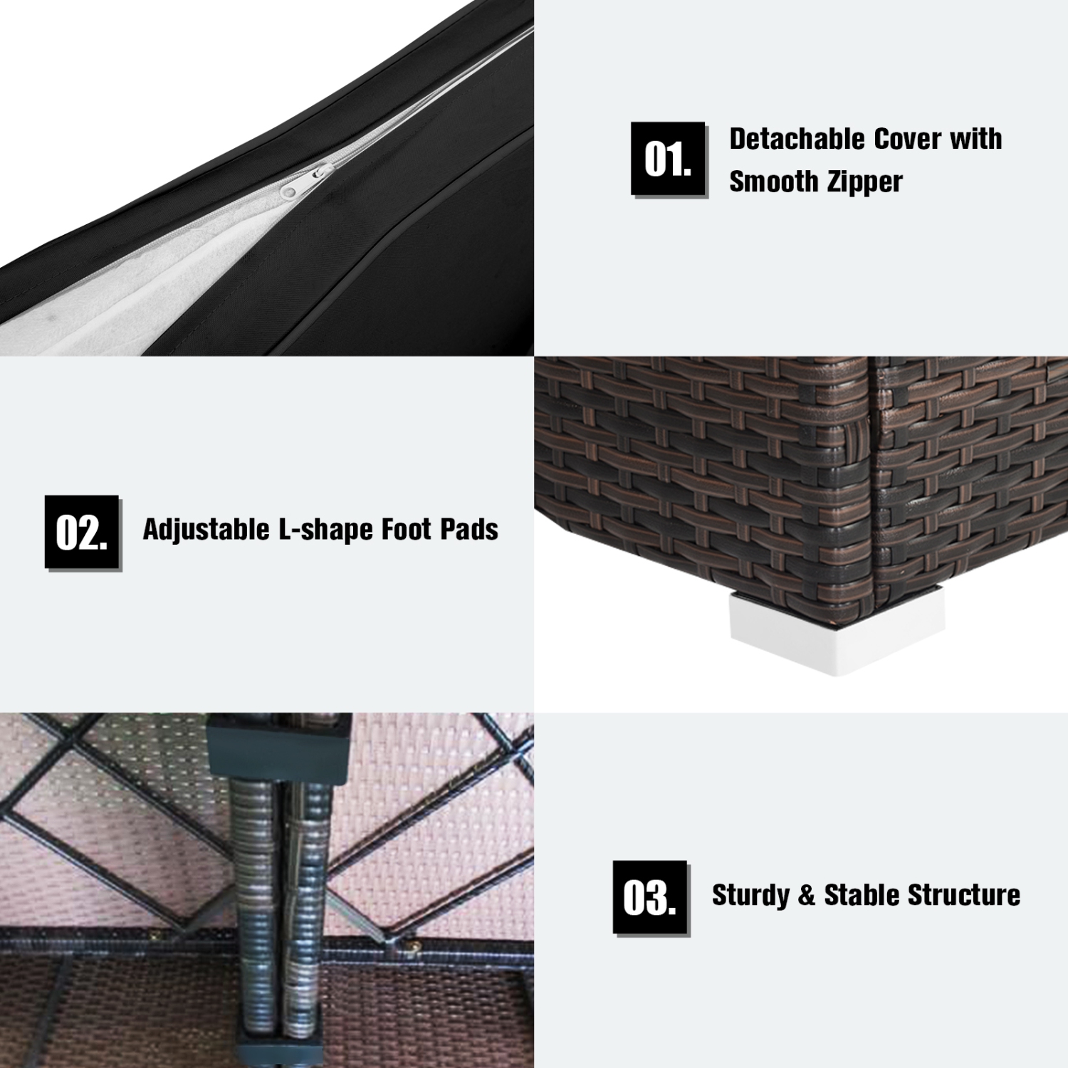 Patiojoy 5PCS Rattan Patio Furniture Set Cushioned Sofa Chair Coffee Table Set Easy Assemble Black