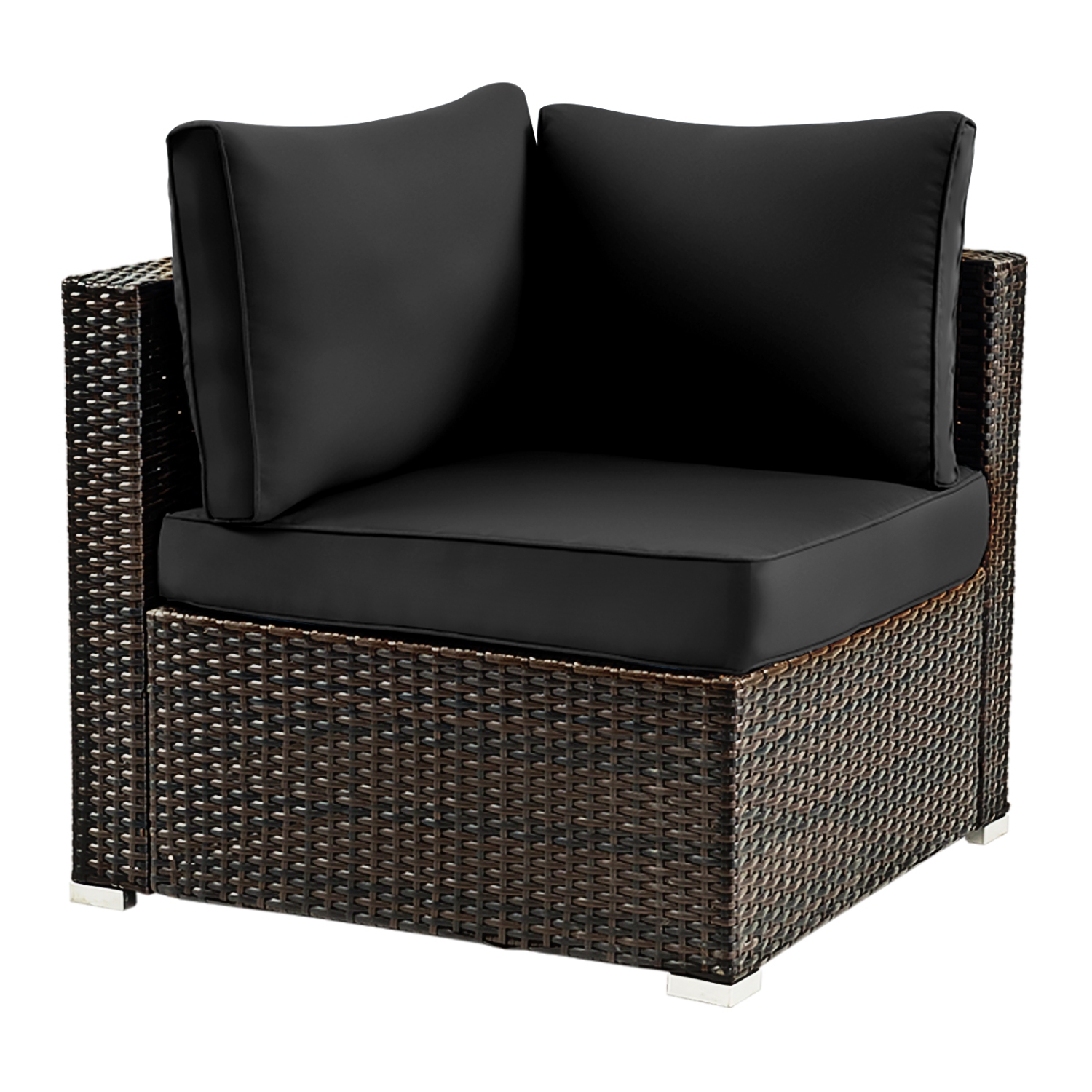 Patiojoy 5PCS Rattan Patio Furniture Set Cushioned Sofa Chair Coffee Table Set Easy Assemble Black