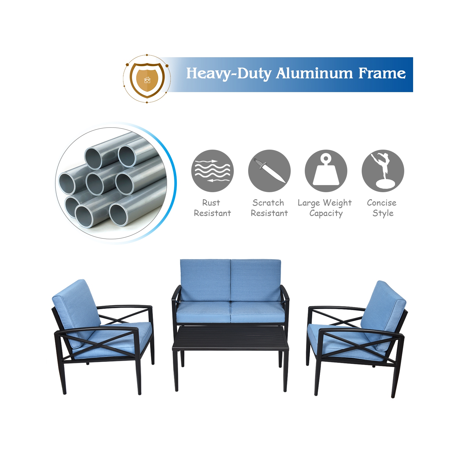 Ensemble patio de 8 pièces en aluminium avec divan rembourré et table basse de TopBuy