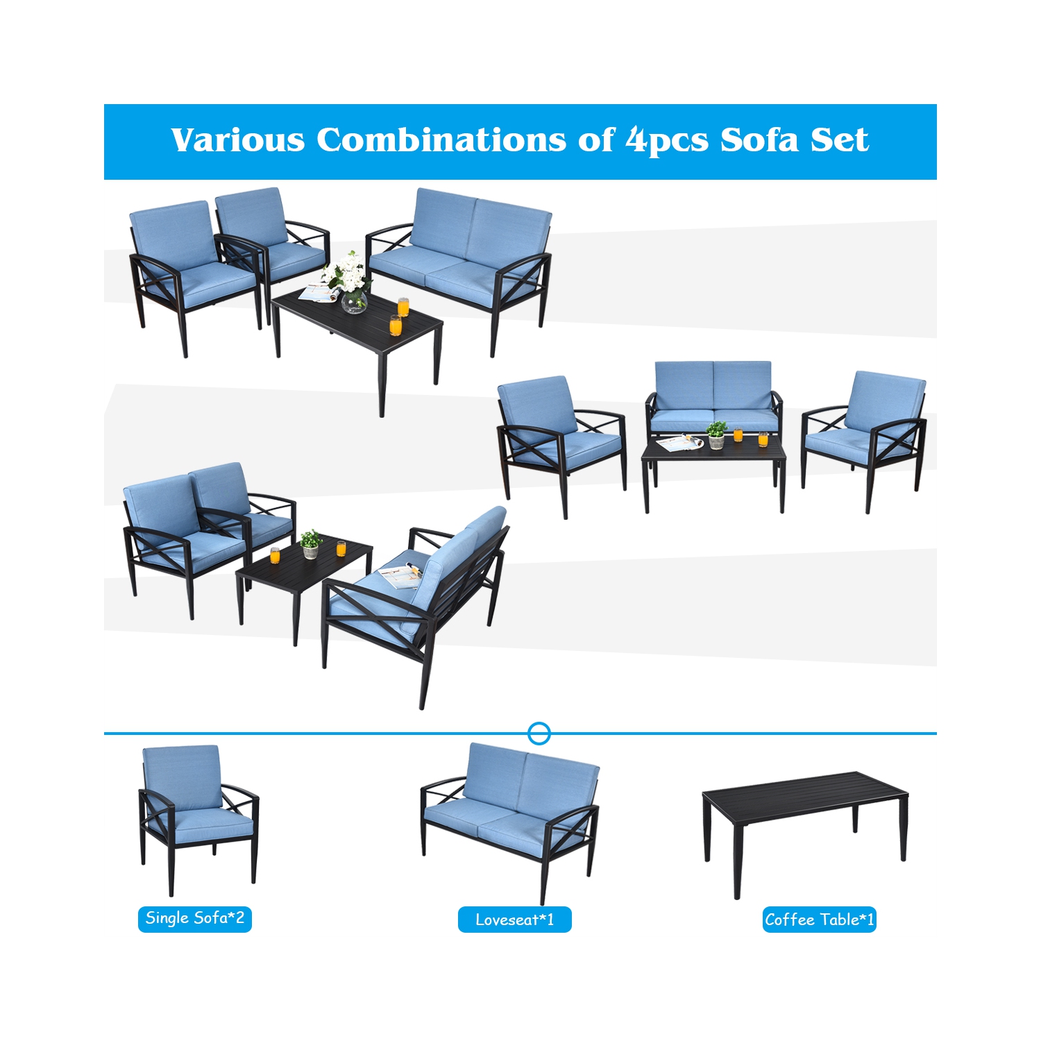 Ensemble patio de 8 pièces en aluminium avec divan rembourré et table basse de TopBuy