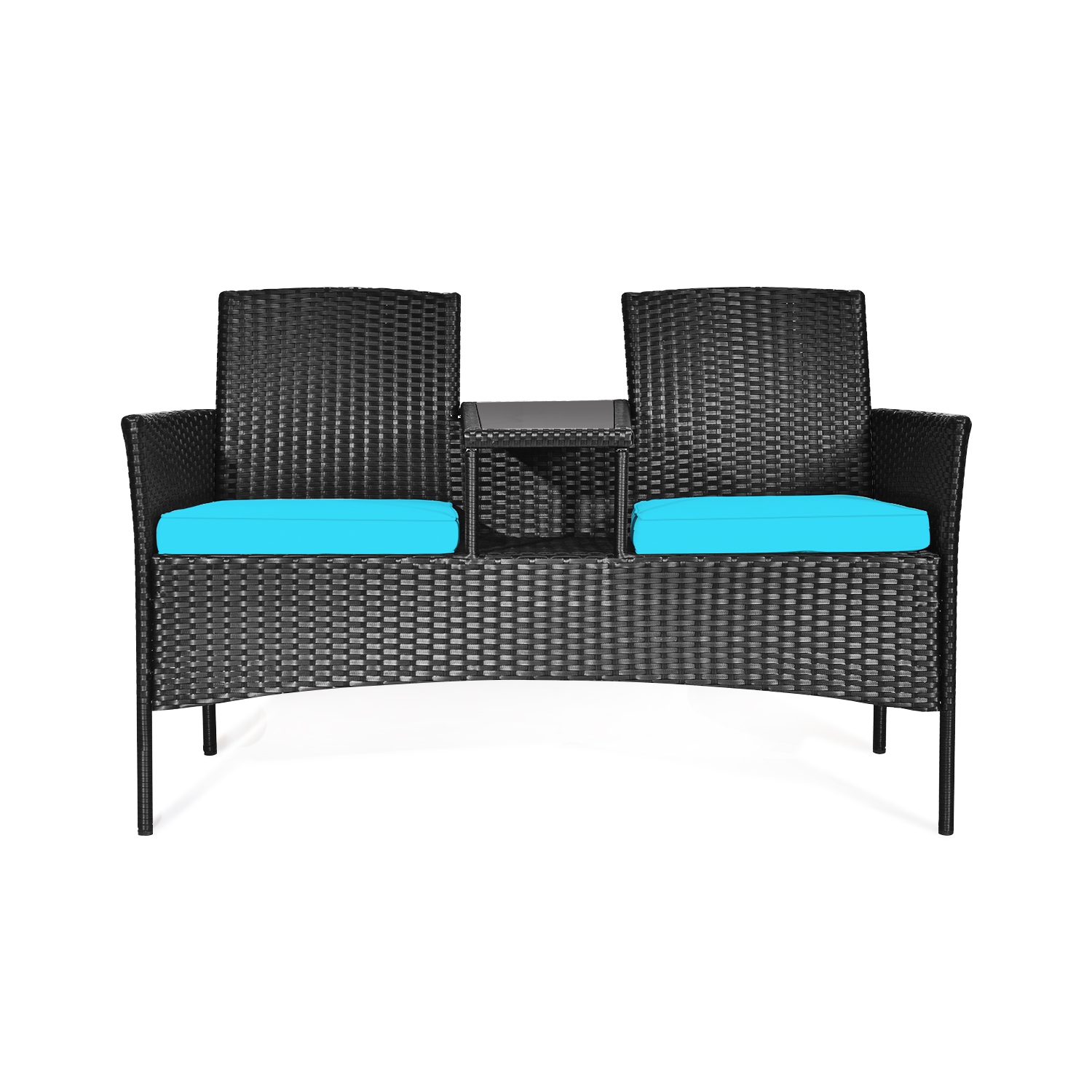 Topbuy Outdoor Patio Rattan Wicker Conversation Set Loveseat Sofa with Coffee Table Patented Turquoise/Red