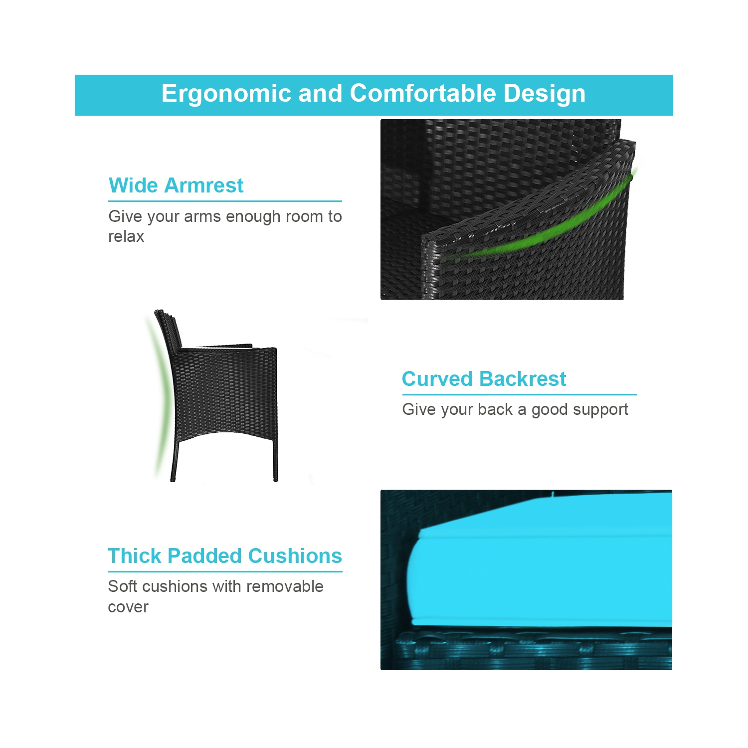 Topbuy Outdoor Patio Rattan Wicker Conversation Set Loveseat Sofa with Coffee Table Patented Turquoise/Red