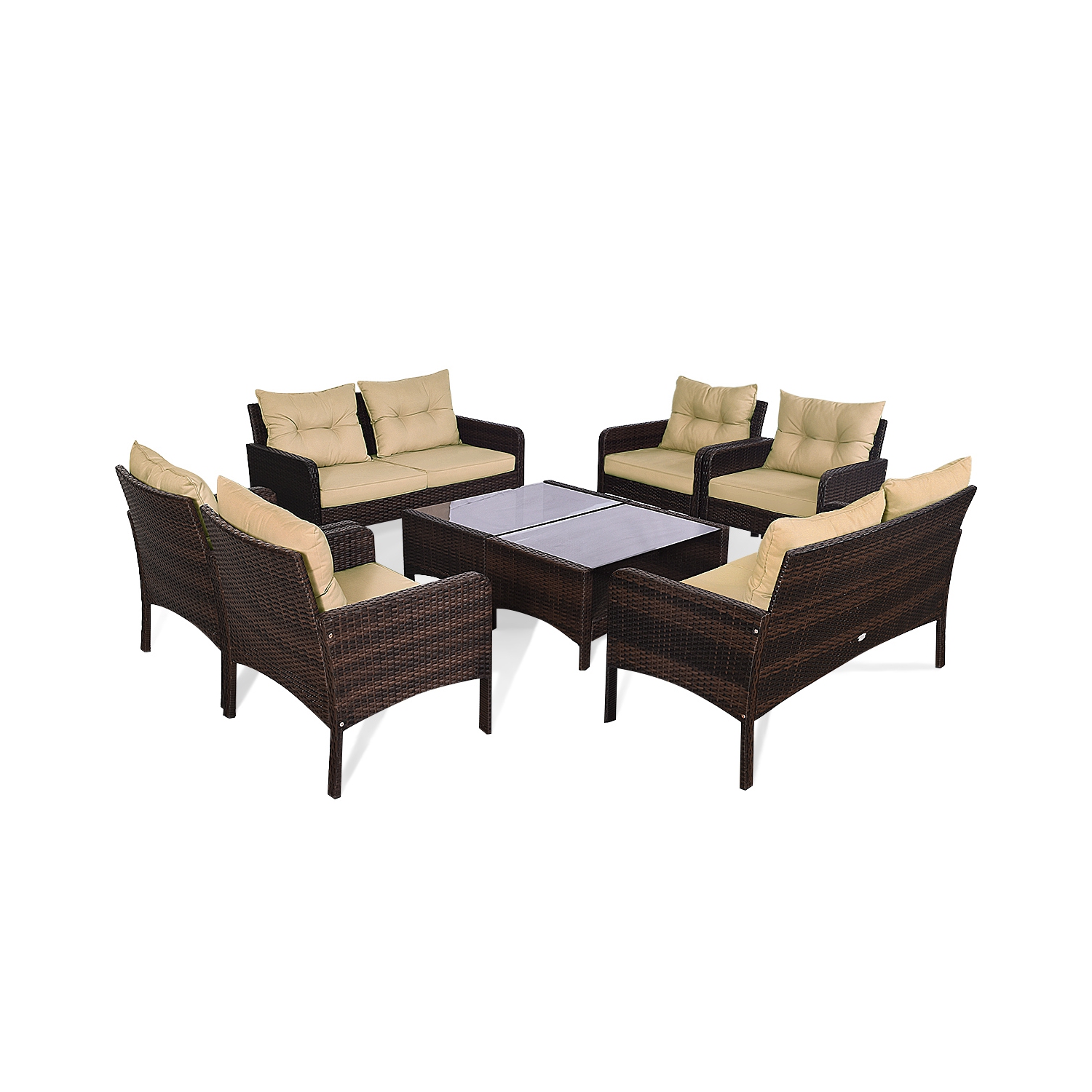 Topbuy 4 Piece Patio Conversation Set Rattan Wicker Loveseat Sofa Coffee Table & Glass Top