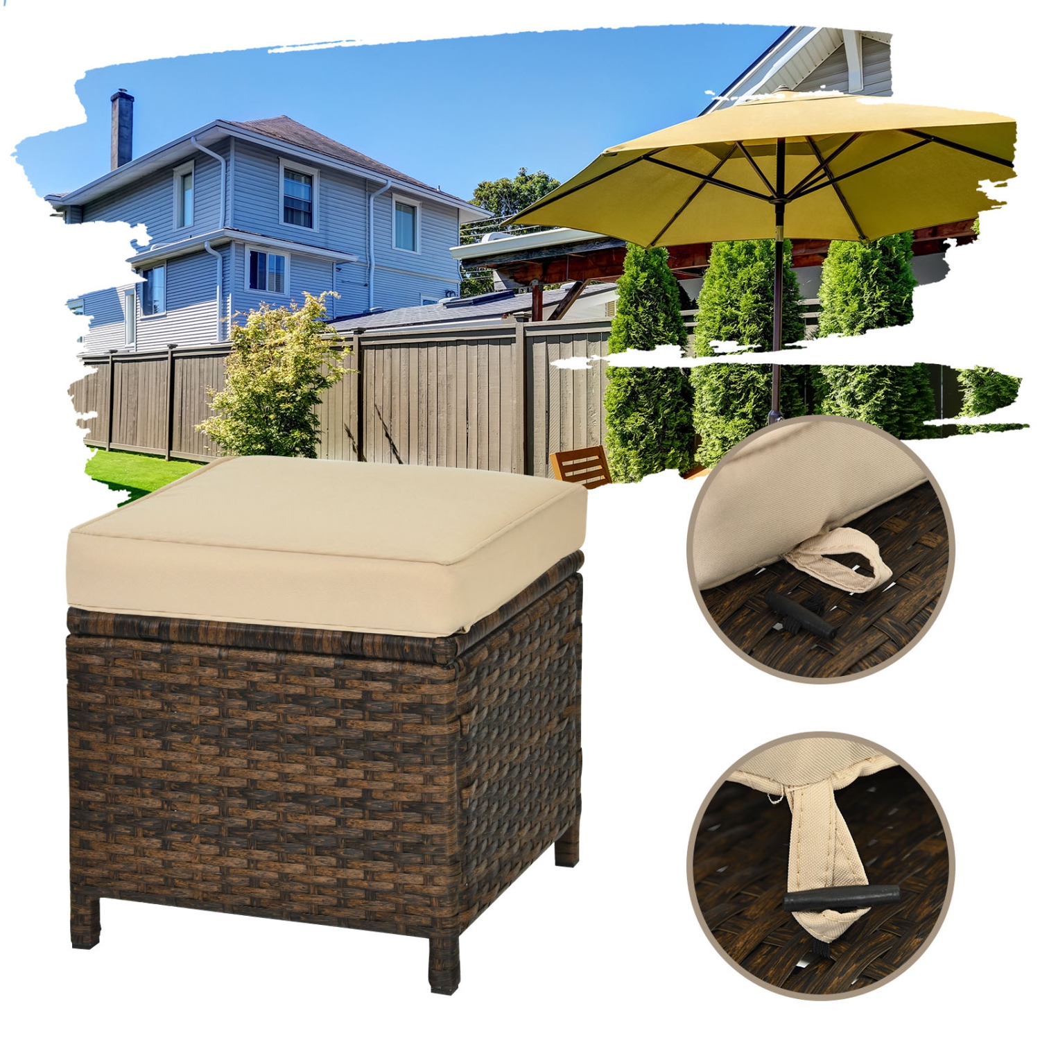 Topbuy 6PCS Patio Rattan Furniture Set All-Weather Sectional Cushioned Sofa Ottoman Dining Table Lower Shelf