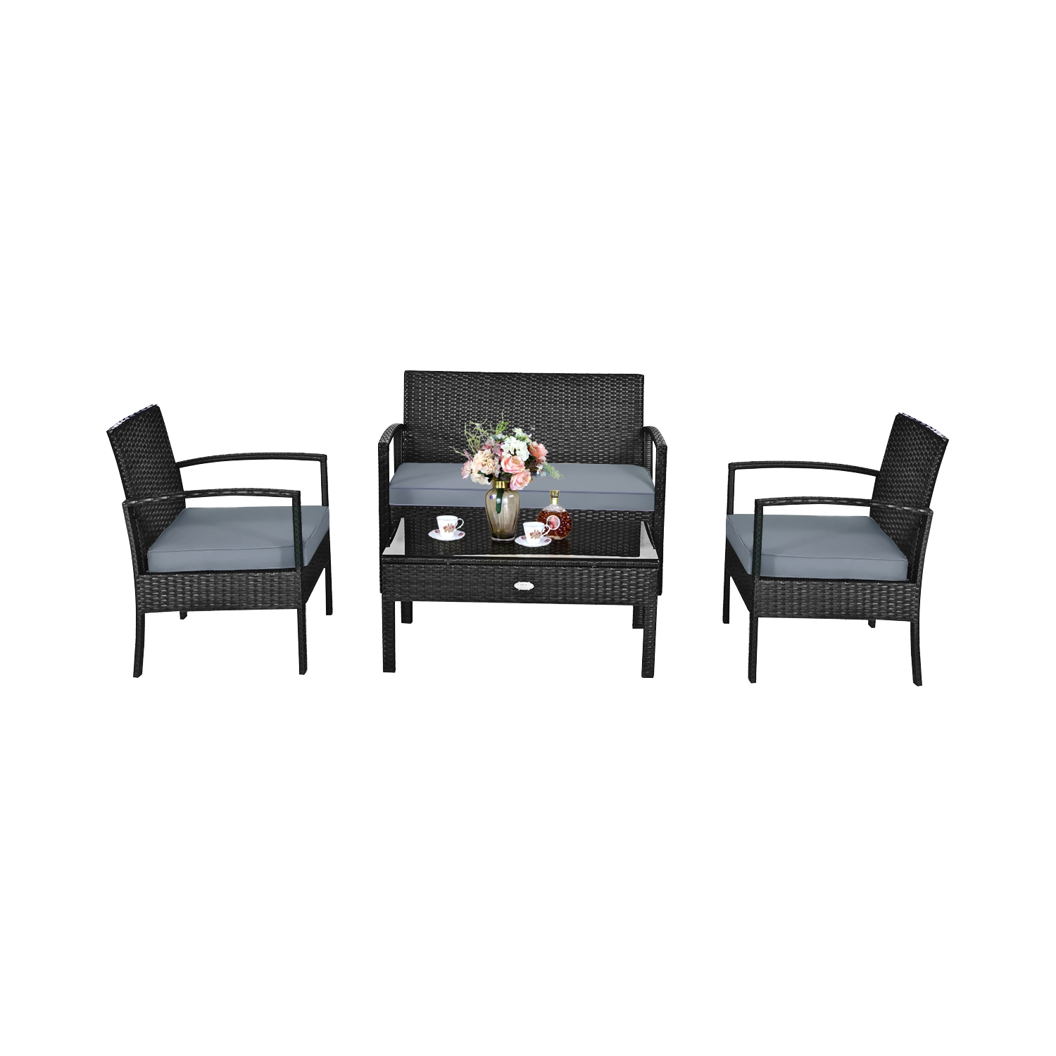 Topbuy 8PCS Rattan Wicker Outdoor Patio Cushioned Sofa Coffee Table Furniture Set