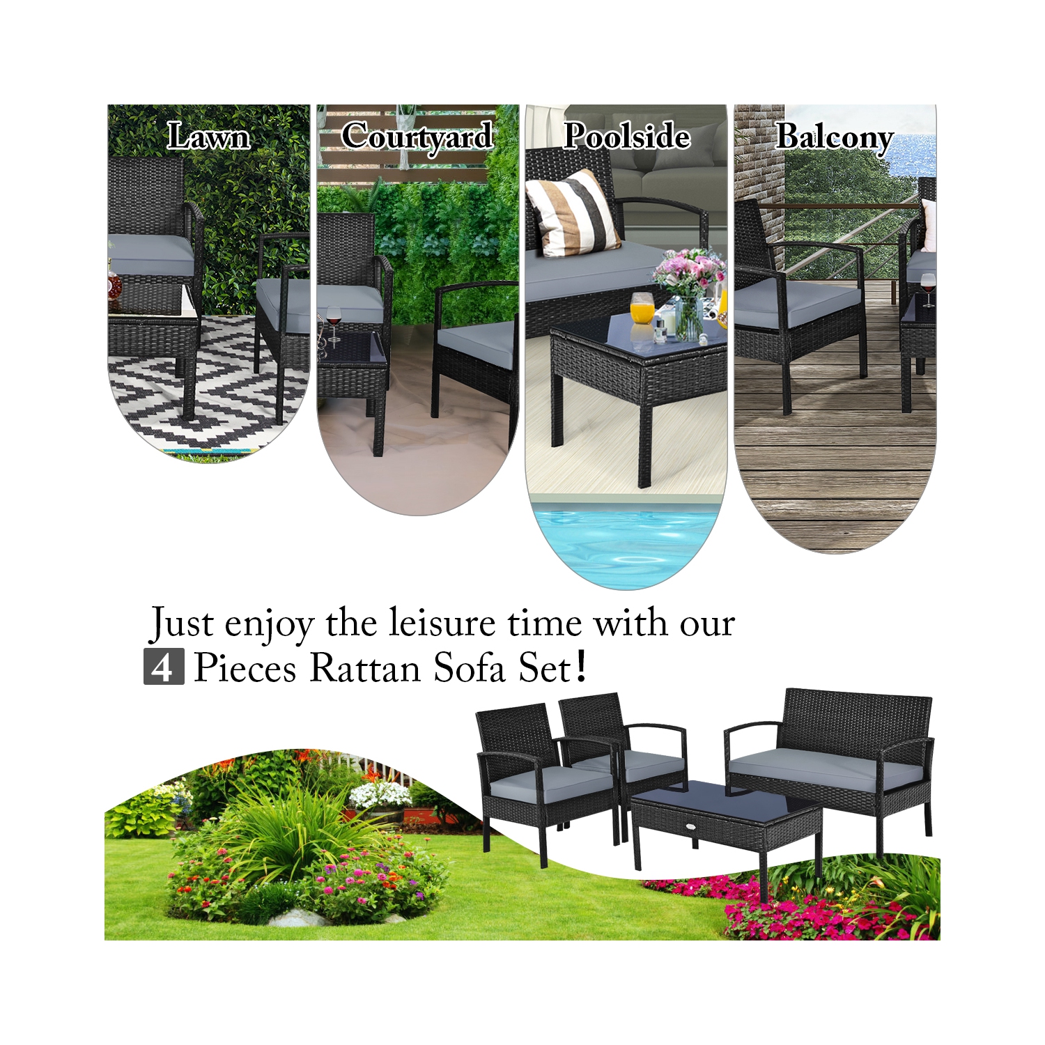 Topbuy 8PCS Rattan Wicker Outdoor Patio Cushioned Sofa Coffee Table Furniture Set