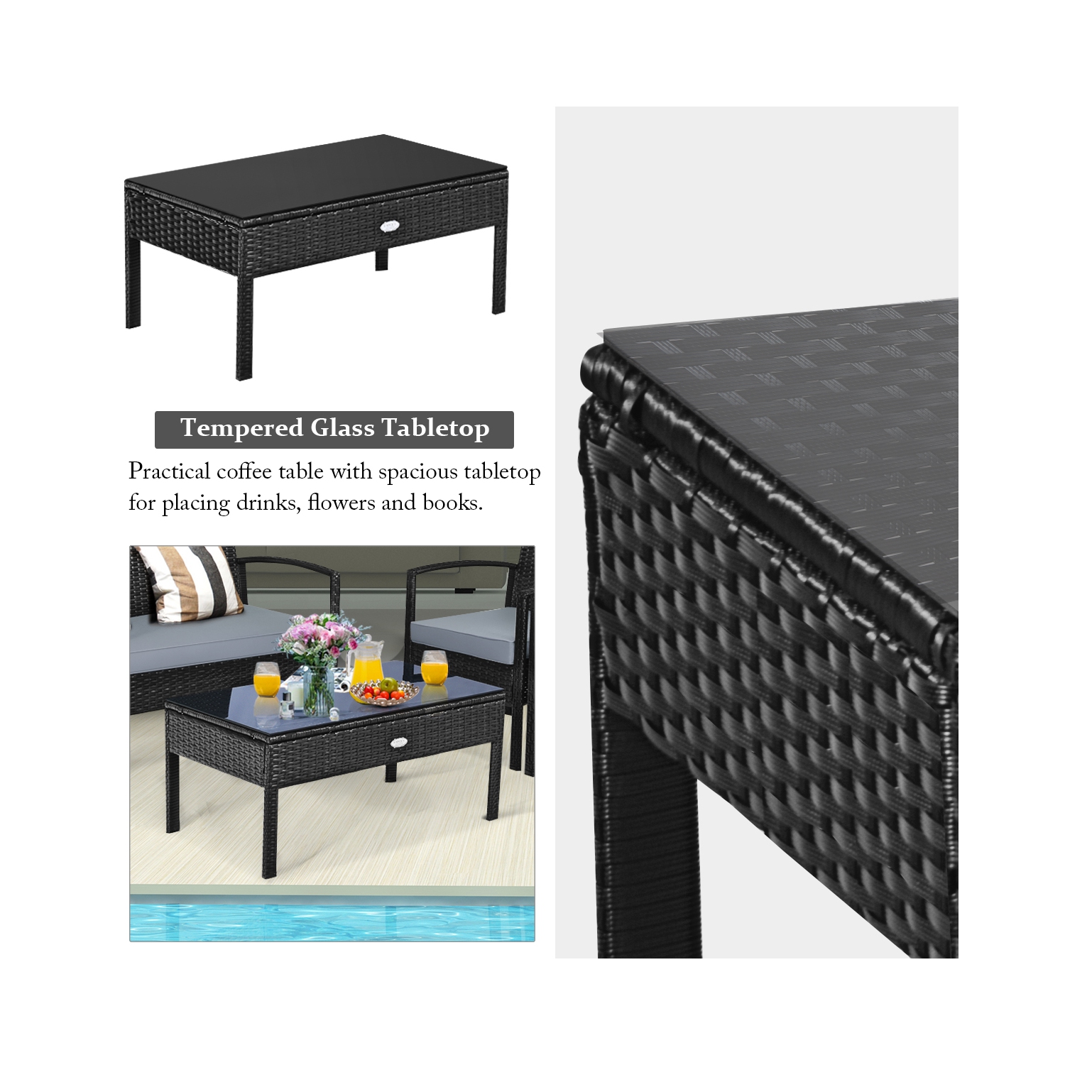 Topbuy 8PCS Rattan Wicker Outdoor Patio Cushioned Sofa Coffee Table Furniture Set