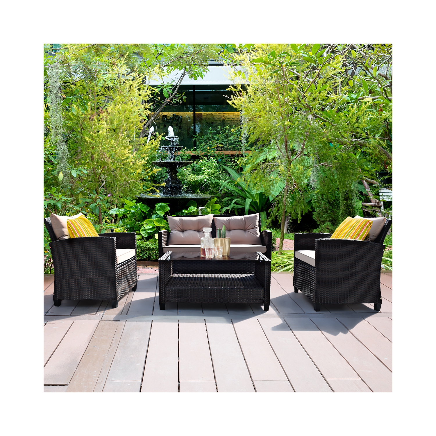 Ensemble de patio de 4 pièces en rotin de TopBuy