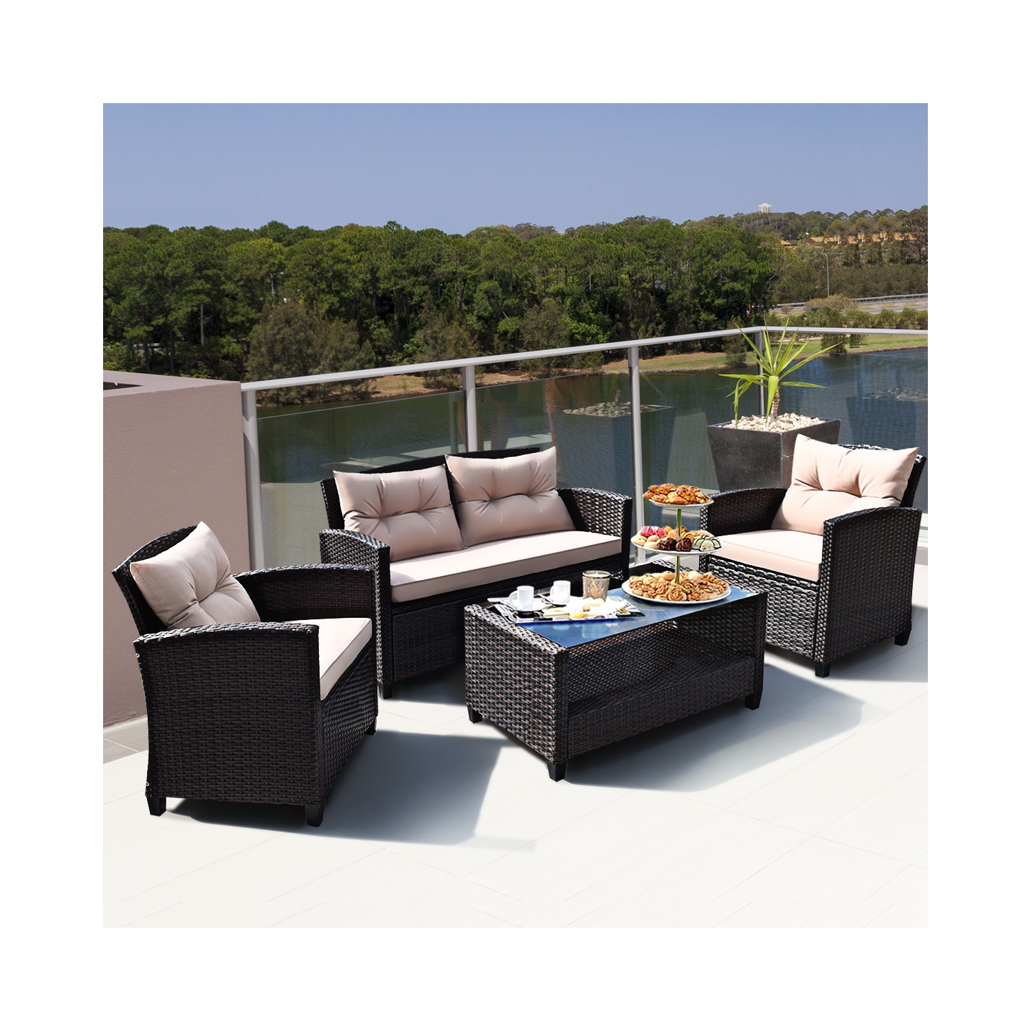 Ensemble de patio de 4 pièces en rotin de TopBuy